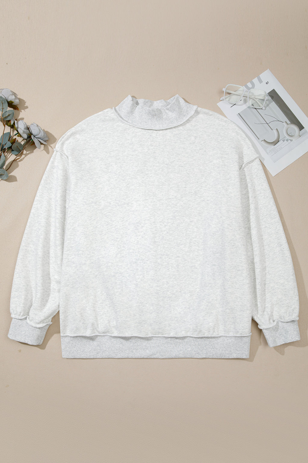 Light Grey Exposed Seam Detail Reversible Double Wear Plus Size Sweatshirt