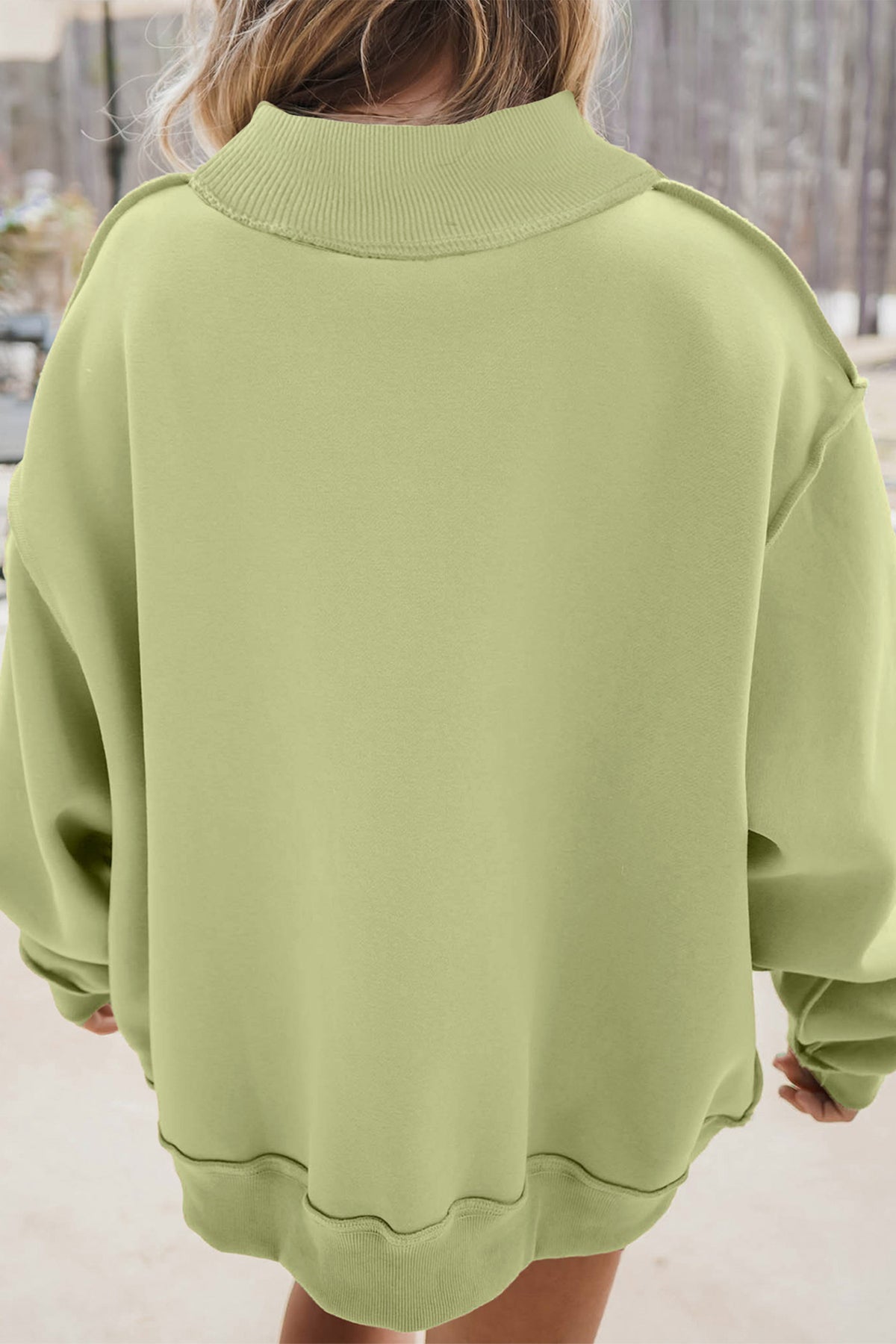 Meadow Mist Green JESUS Letter Patch Graphic Exposed Seam Mock Neck Baggy Sweatshirt