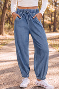 Dusk Blue Elastic Waist Harem Ankle Length Jeans