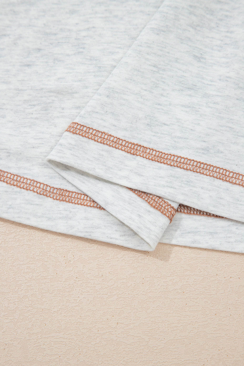 Light Grey Raw Seam Color Block Detail Buttoned Henley Tee