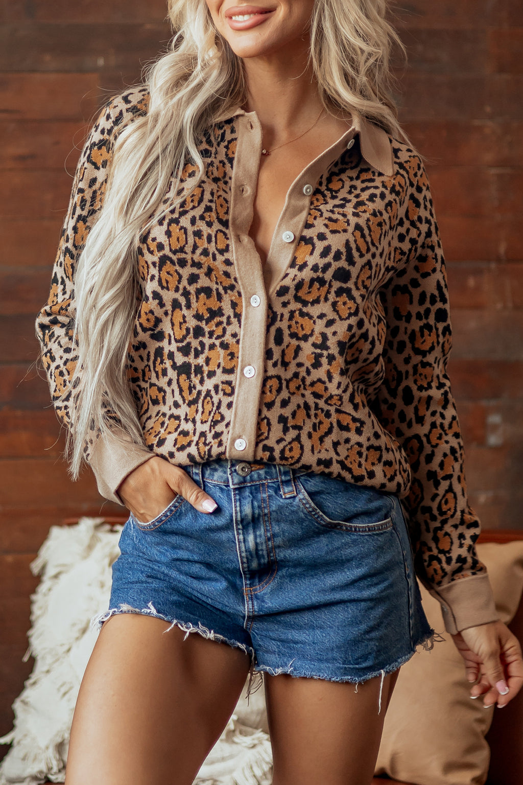 Brown Leopard Print Button-Up Cardigan Long Sleeve Cardigans