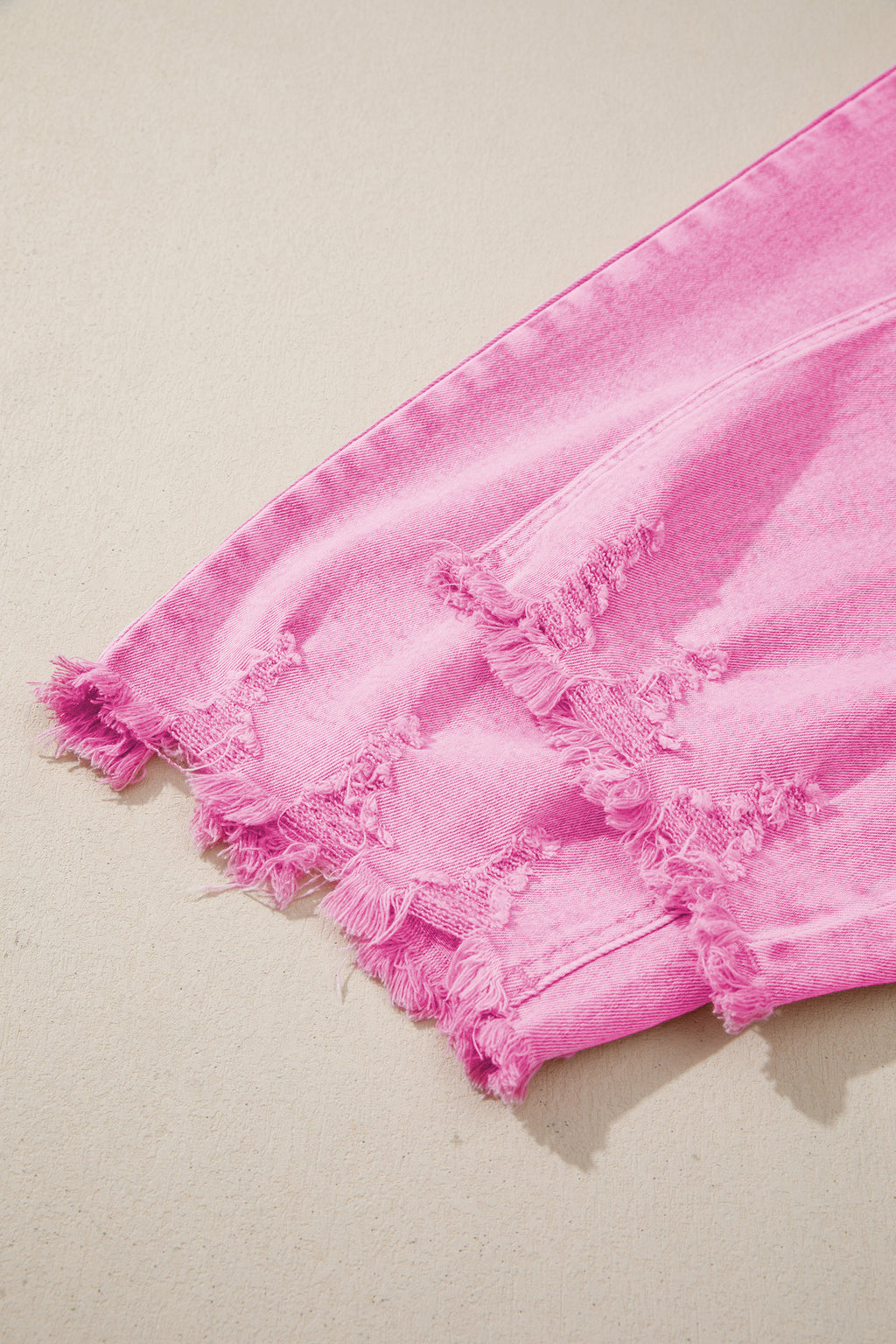 Pink Acid Wash High Waist Uneven Raw Hem Shift Jeans