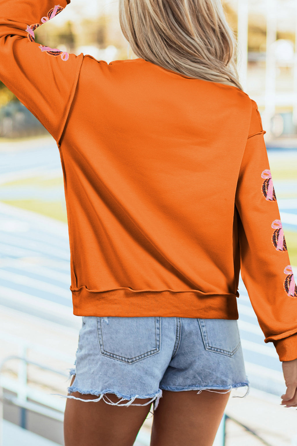 Carrot Sequined Pumpkin Applique Pumpkin Graphic Customized Sweatshirt