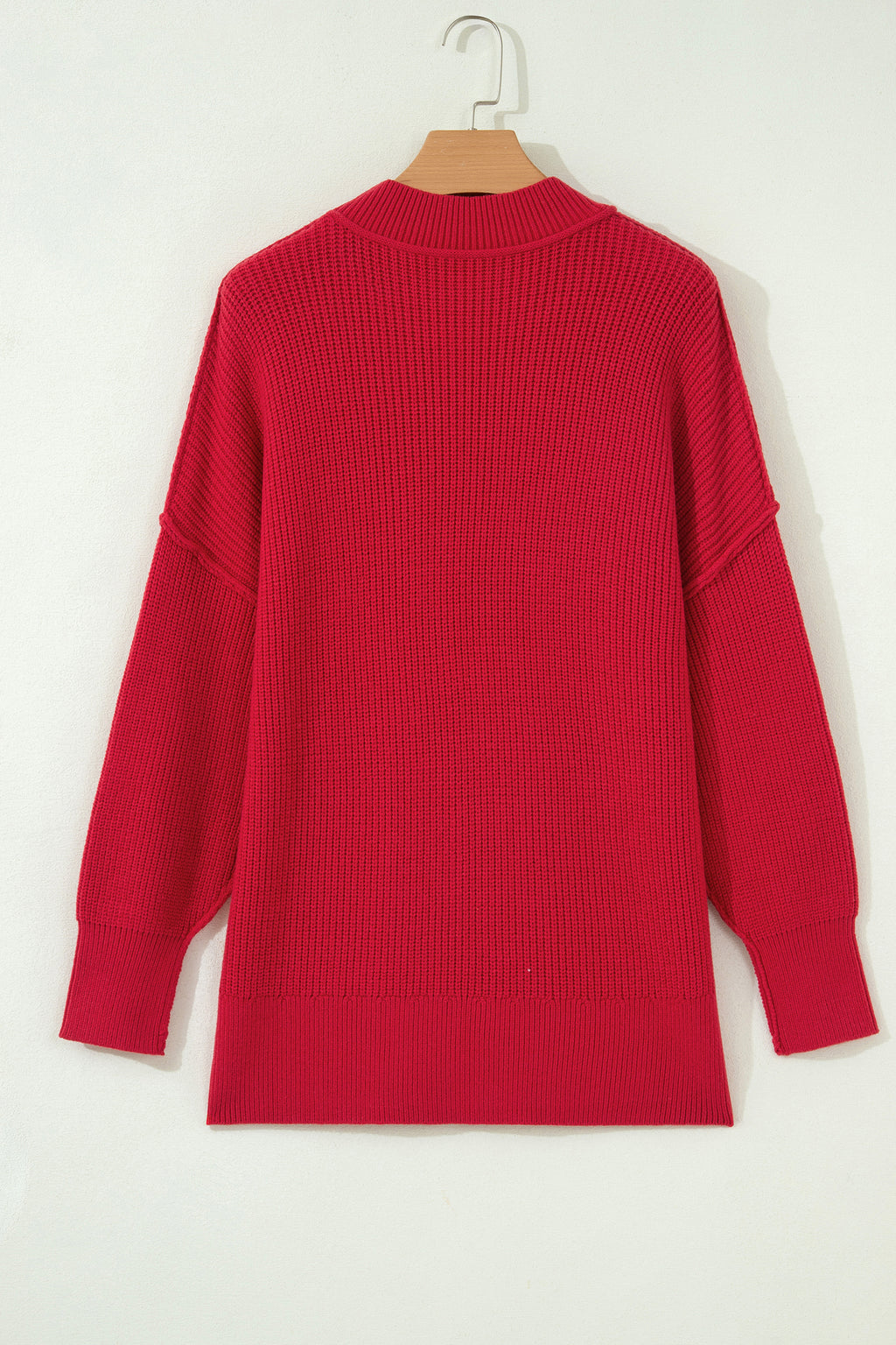 Chestnut Solid Color Mock Neck Oversized Tunic Sweater