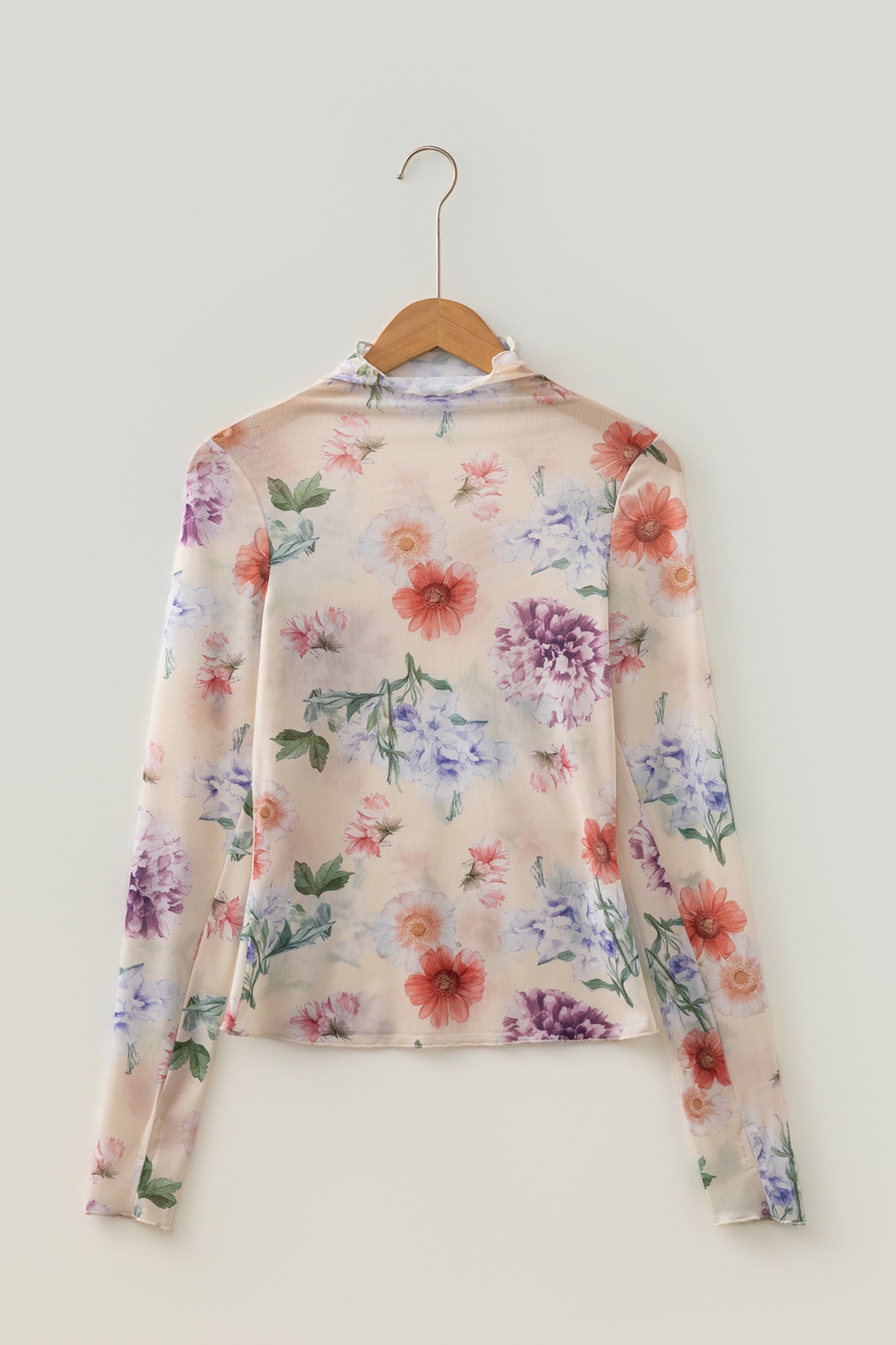 Apricot Floral Print Mock Neck Thumbhole Long Sleeve Top