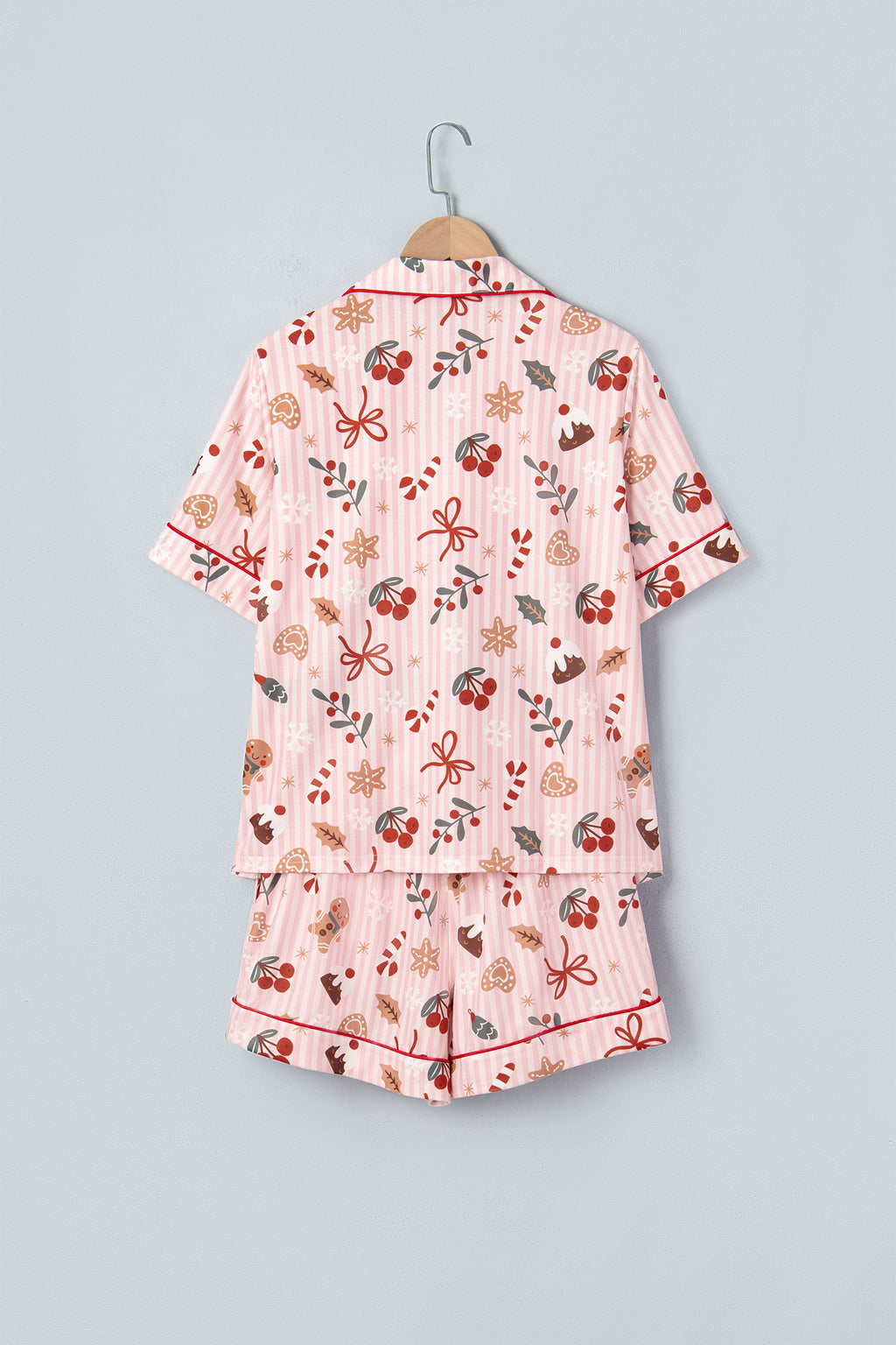 Pink Abstract Christmas Print Short Sleeve Two Piece Lounge Set