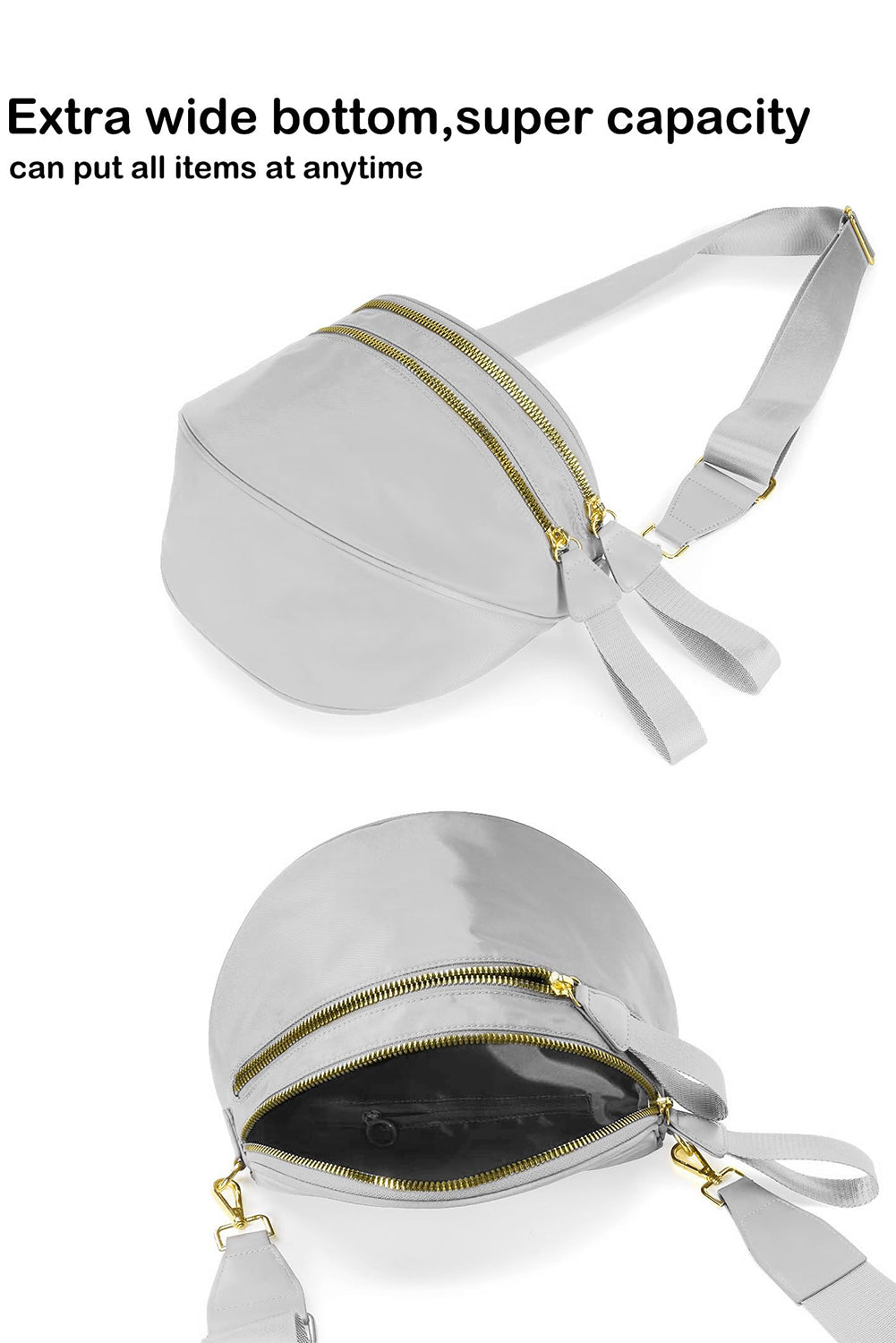 Camel Double Zip Crescent Shape Adjustable Sling Bag