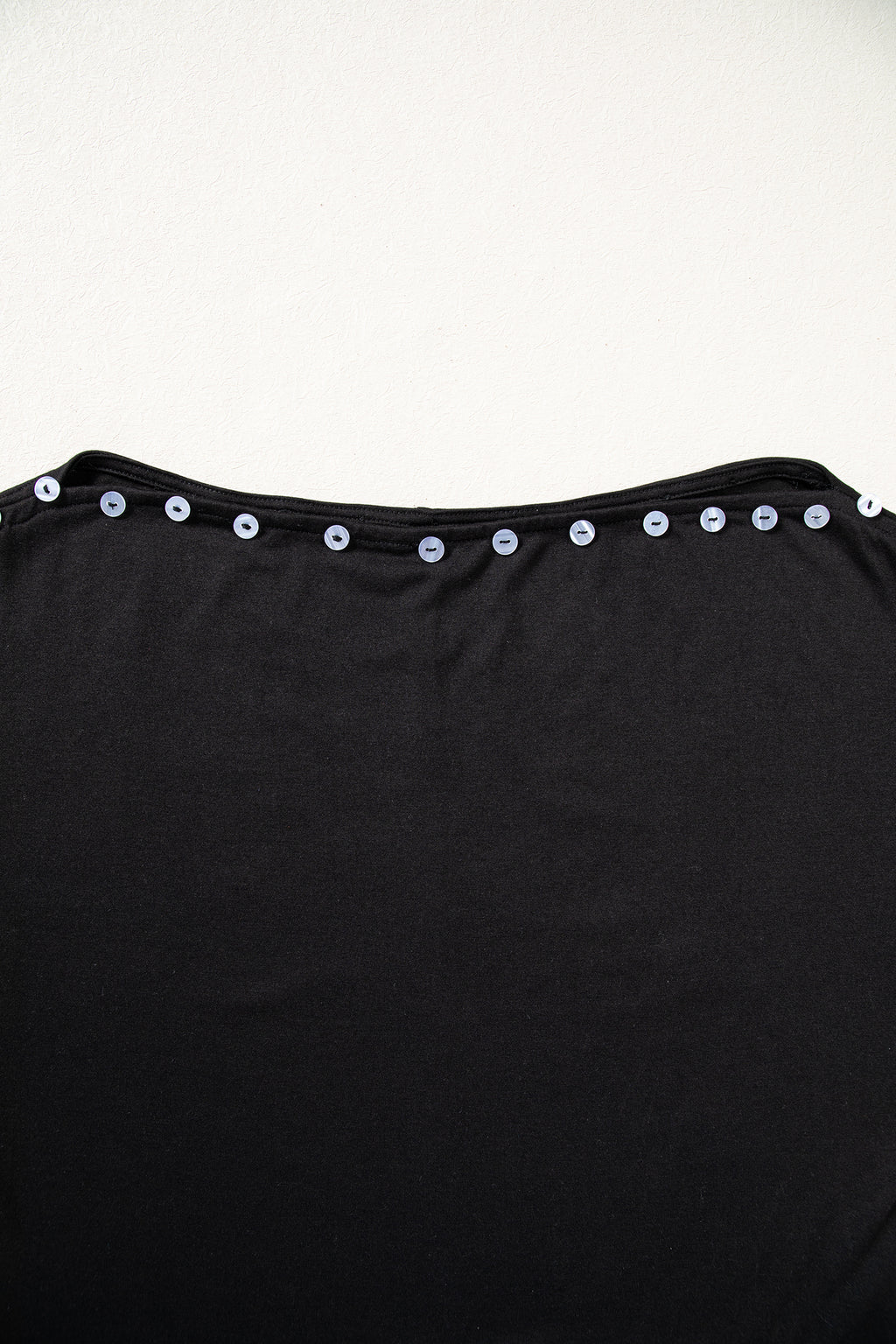 Black 3/4 Sleeve Button Detail Off Shoulder Top