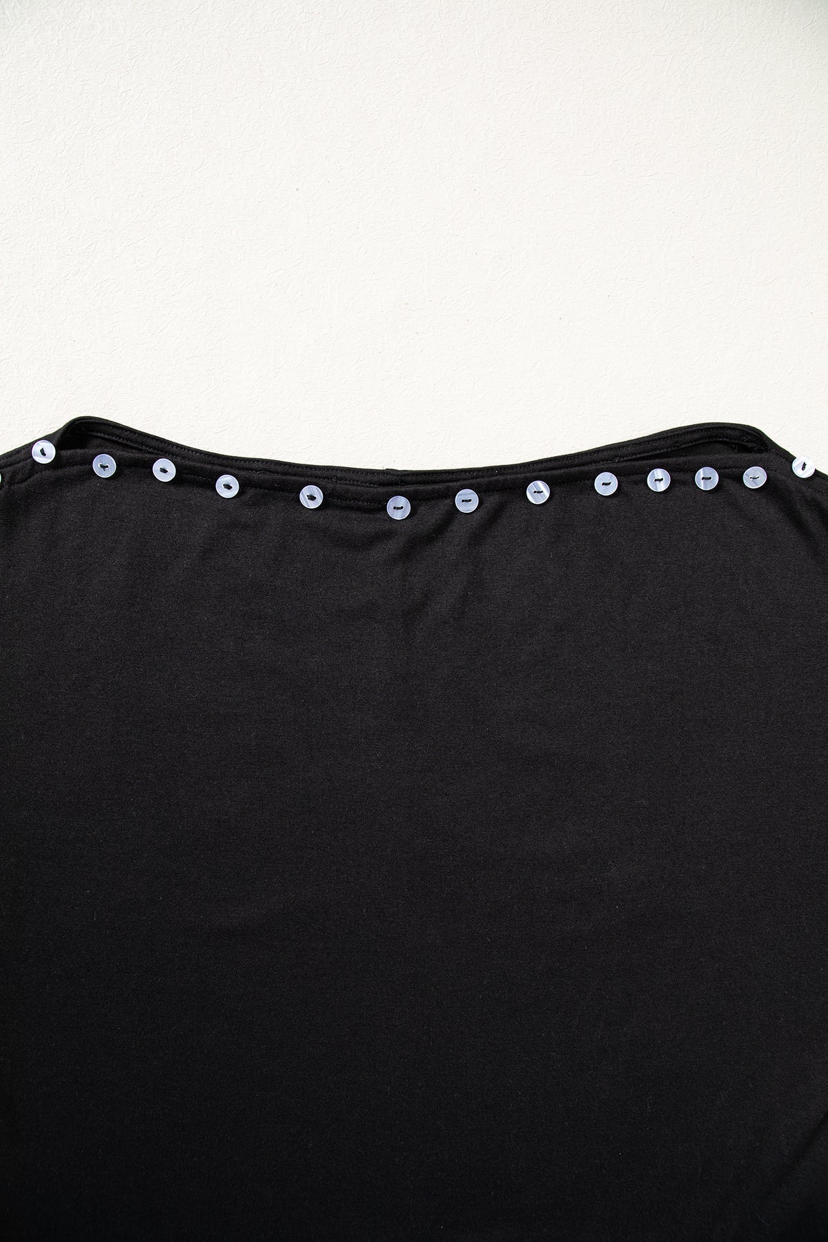 Black 3/4 Sleeve Button Detail Off Shoulder Top