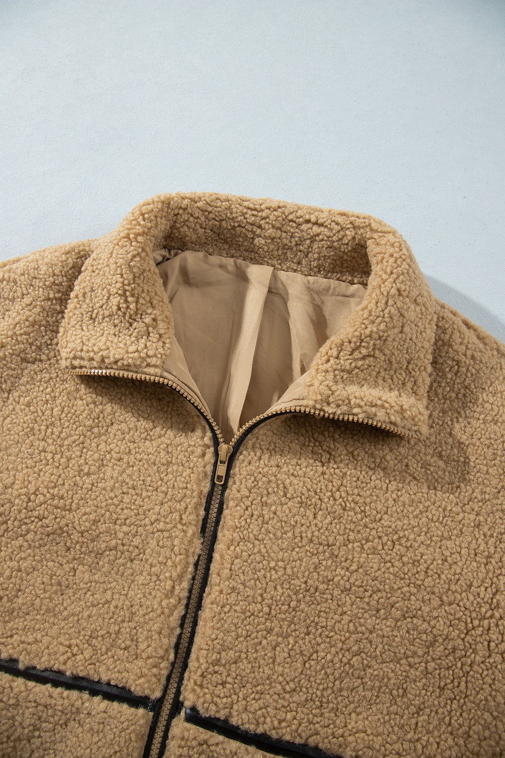 Parchment Drop Shoulder Collar Long Sleeve Fleece Regular Fit Jacket
