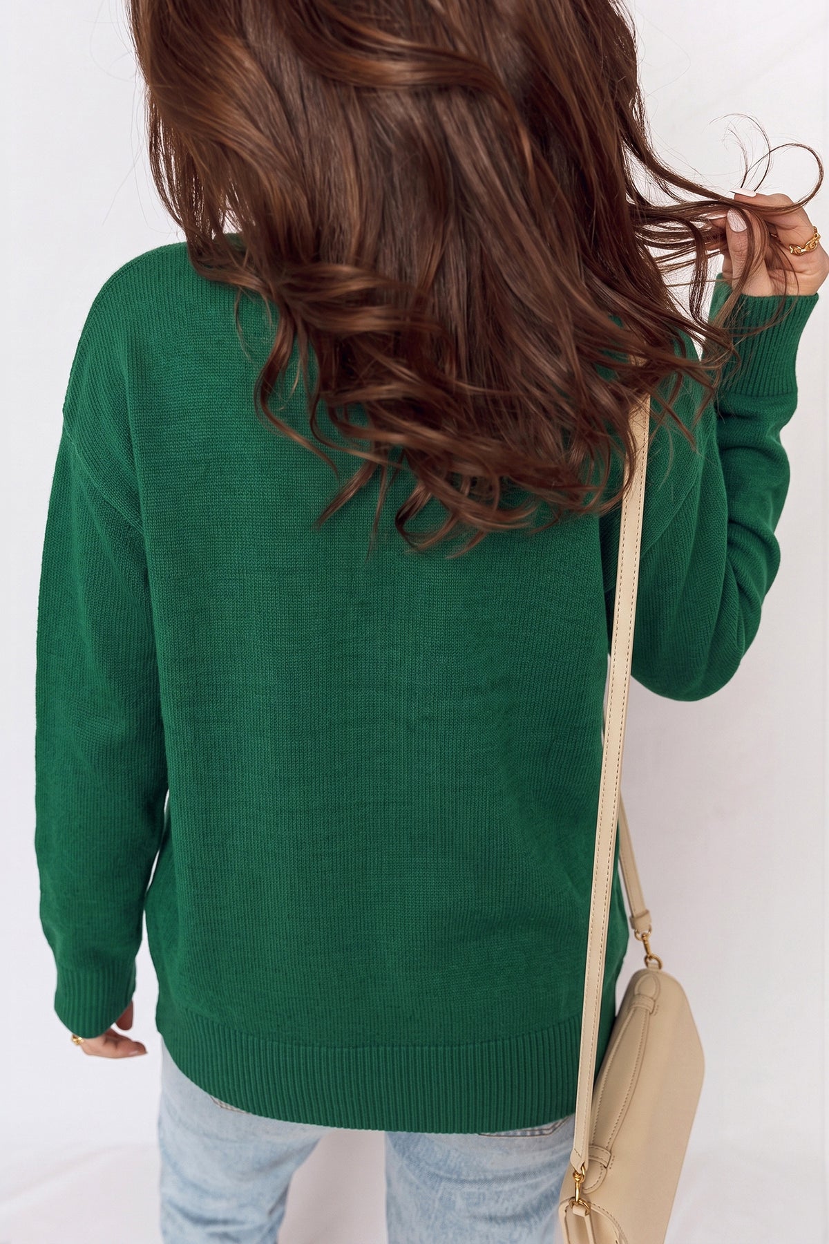 Blackish Green Abstract Dog Embroidery Christmas Fashion Round Neck Sweater