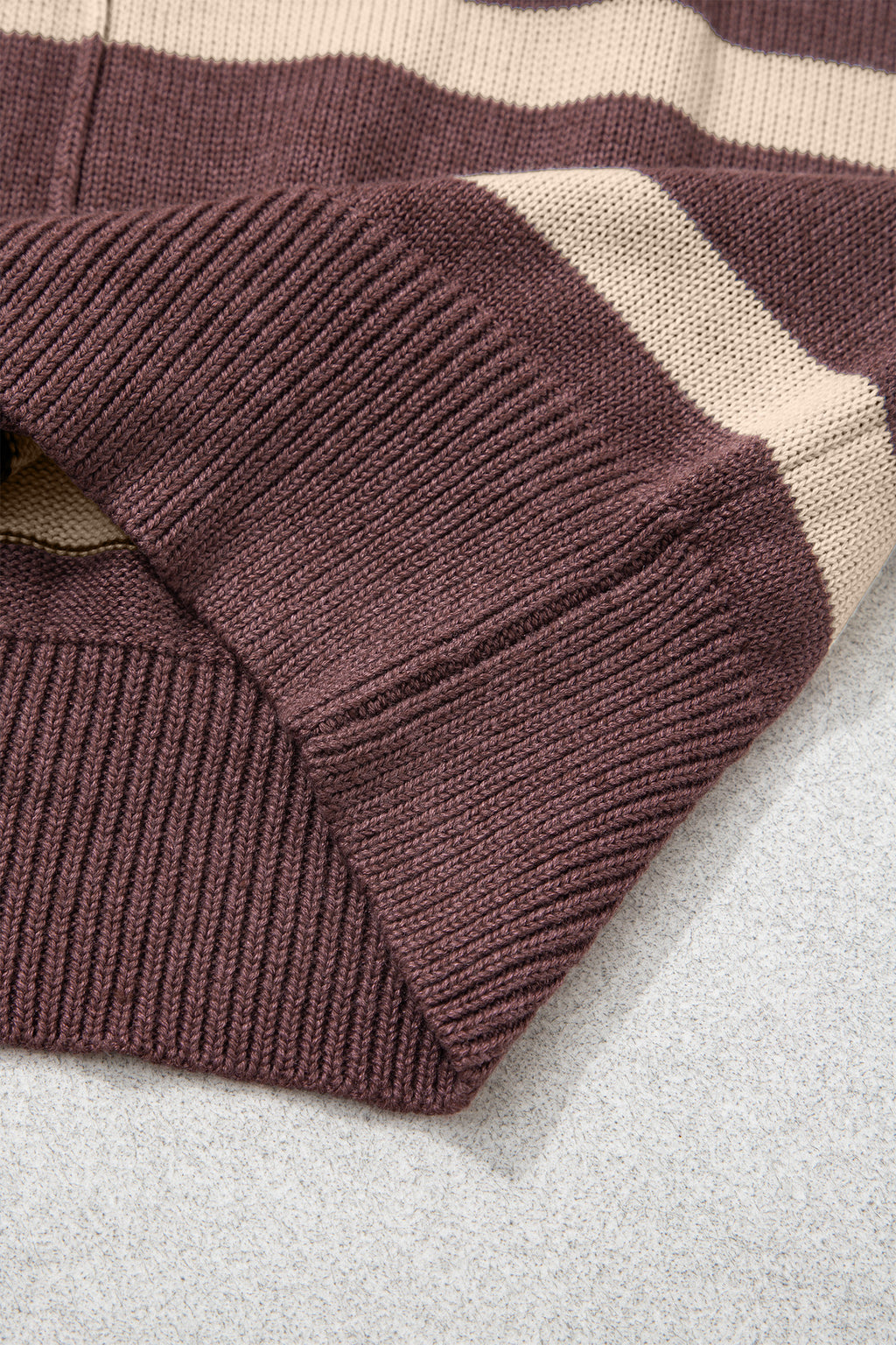 Brown Stripe Knit Western Short Sleeve Sweater