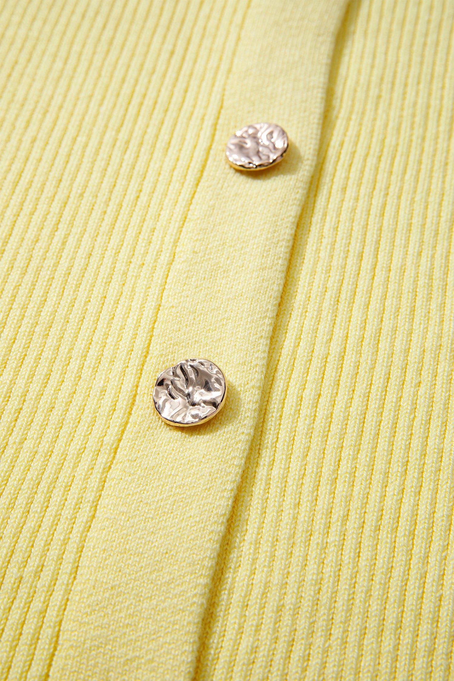 Yellow Cream Ribbed Knit Contrast Frilled Short Sleeve Sweater Cardigan
