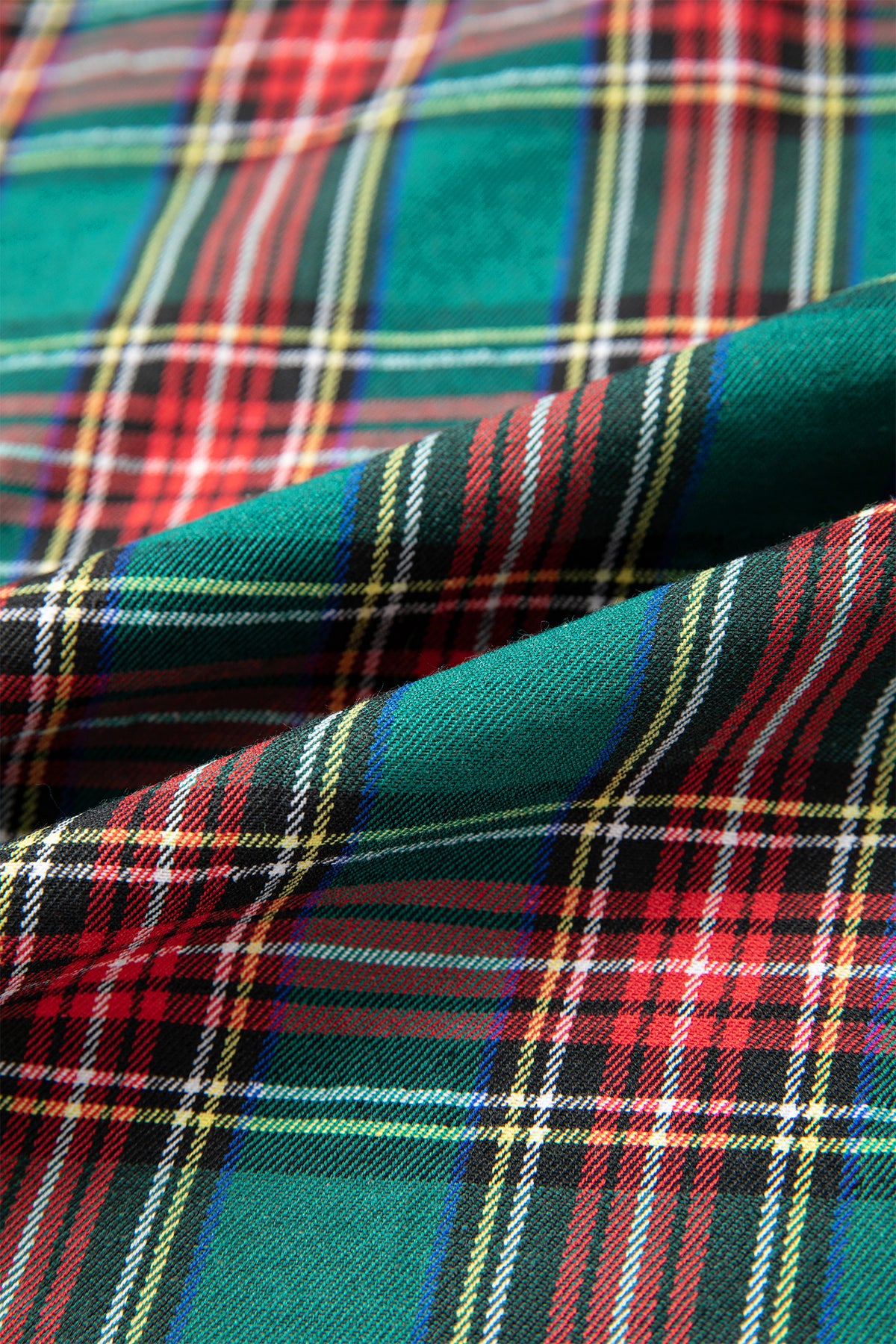 Green Plaid Velvet Trim Pockets Short Shift Dress