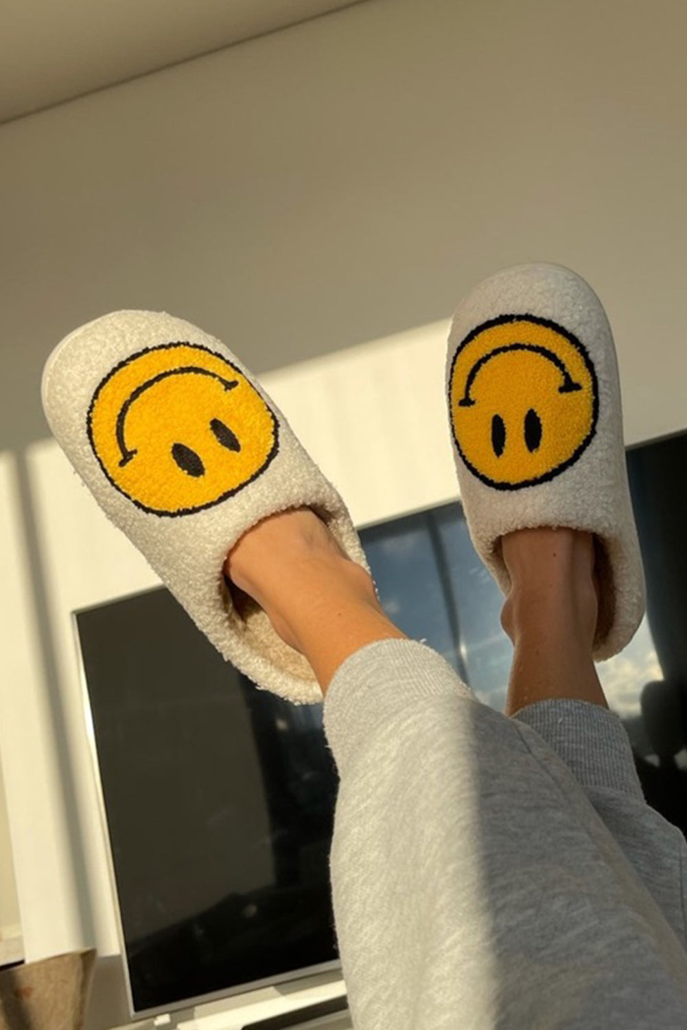 Pink Smile Face Print Non-slip Plush Slippers