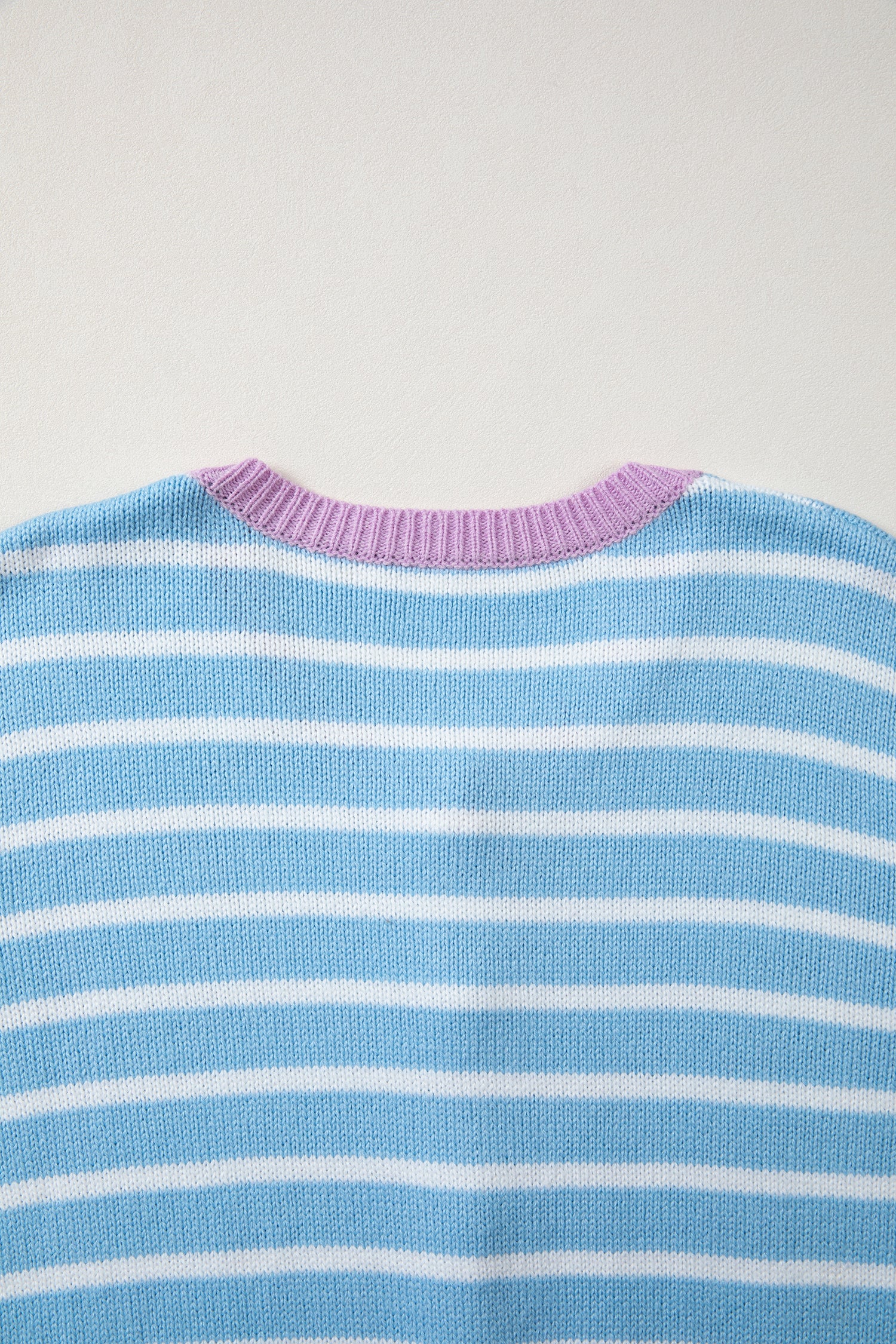 Sky Blue Stripe Contrast Trim Button Down Casual Sweater Cardigan