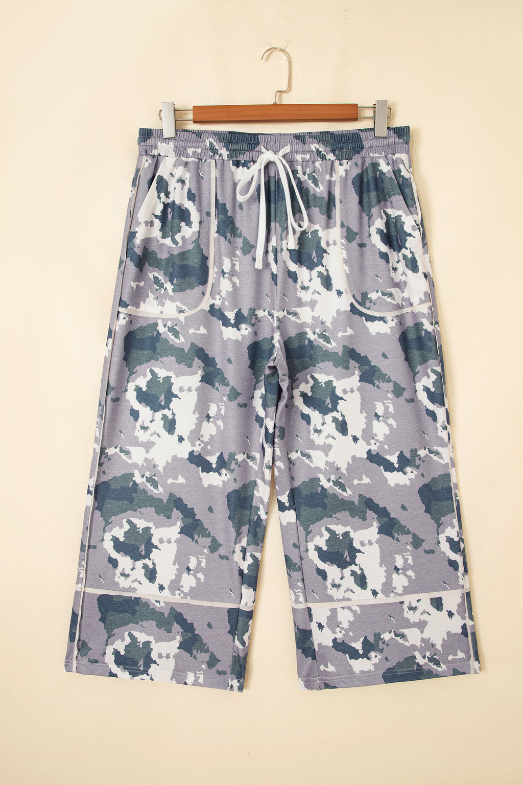Brown Camo Drawstring Waist Patch Pocket Plus Size Pants