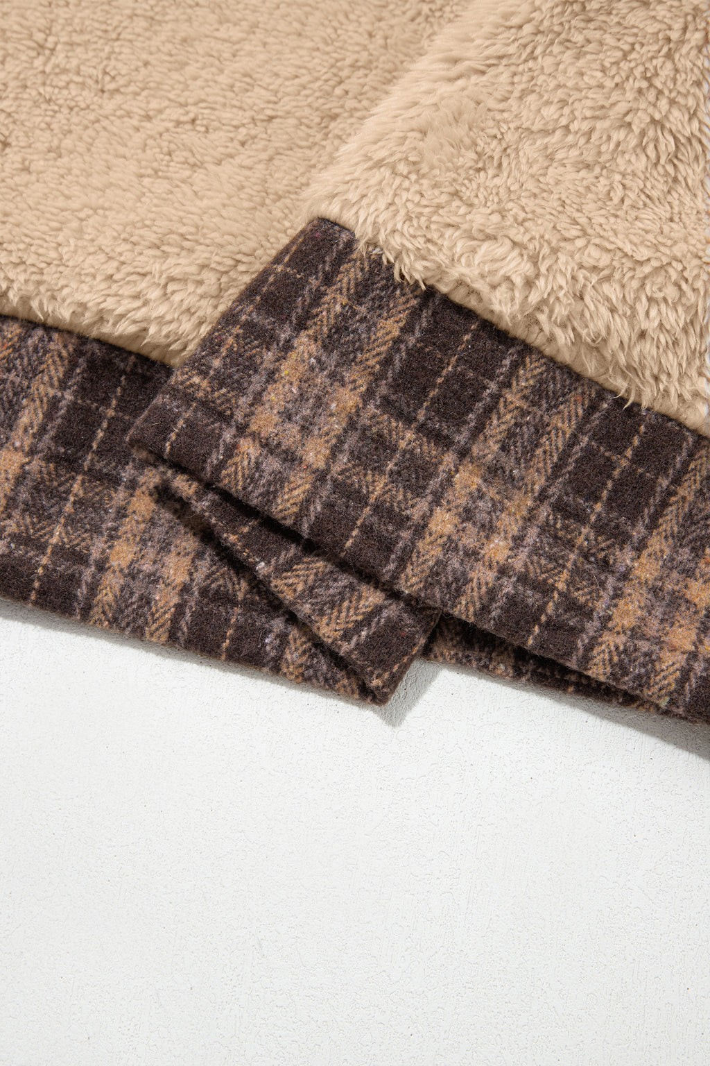 Light French Beige Plaid Collar Button Front Fleece Pullover Sweatshirt
