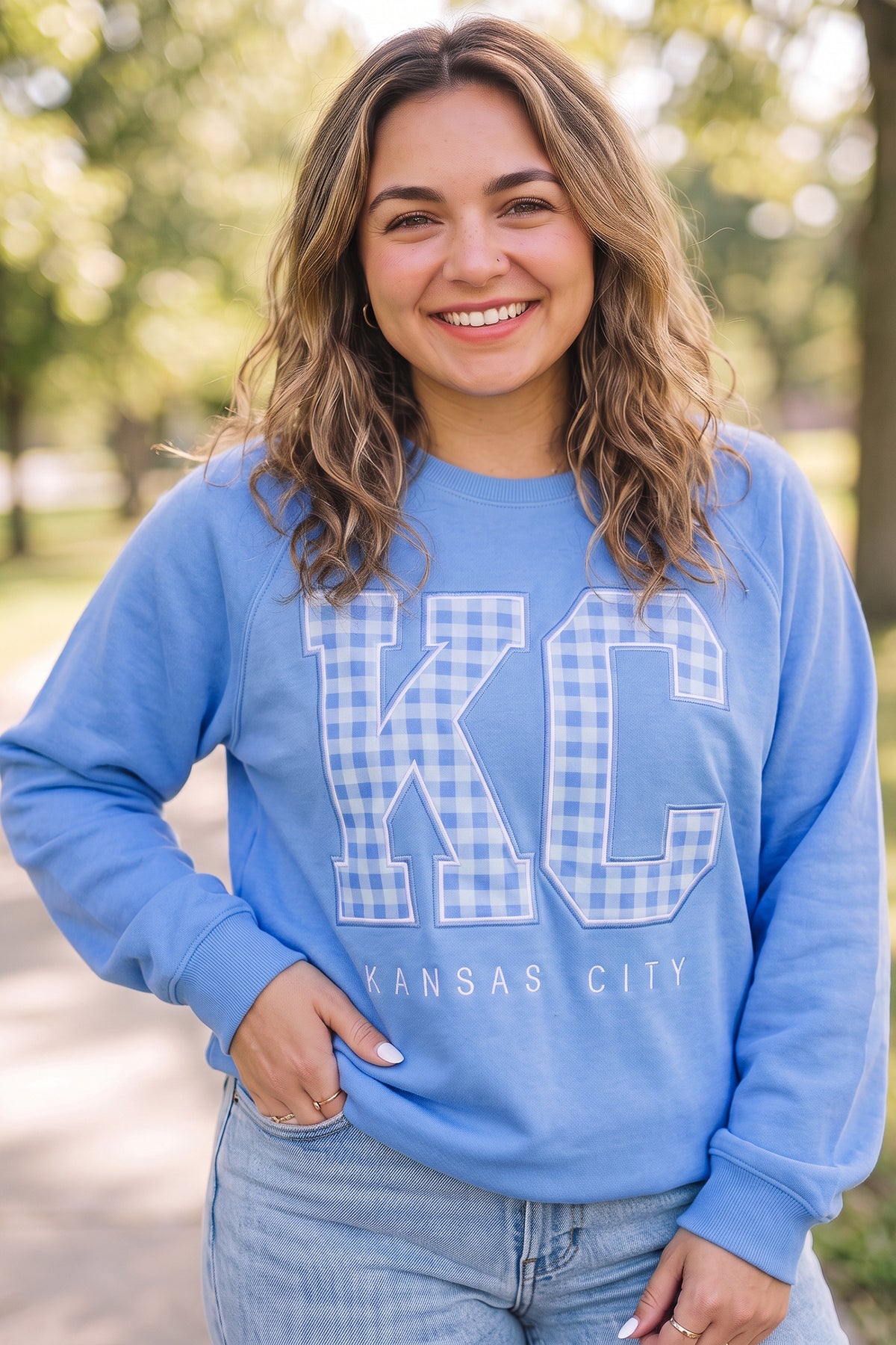 Dusk Blue Floral Letter Print Loose Fit Long Sleeve Round Neck Plus Size Sweatshirt