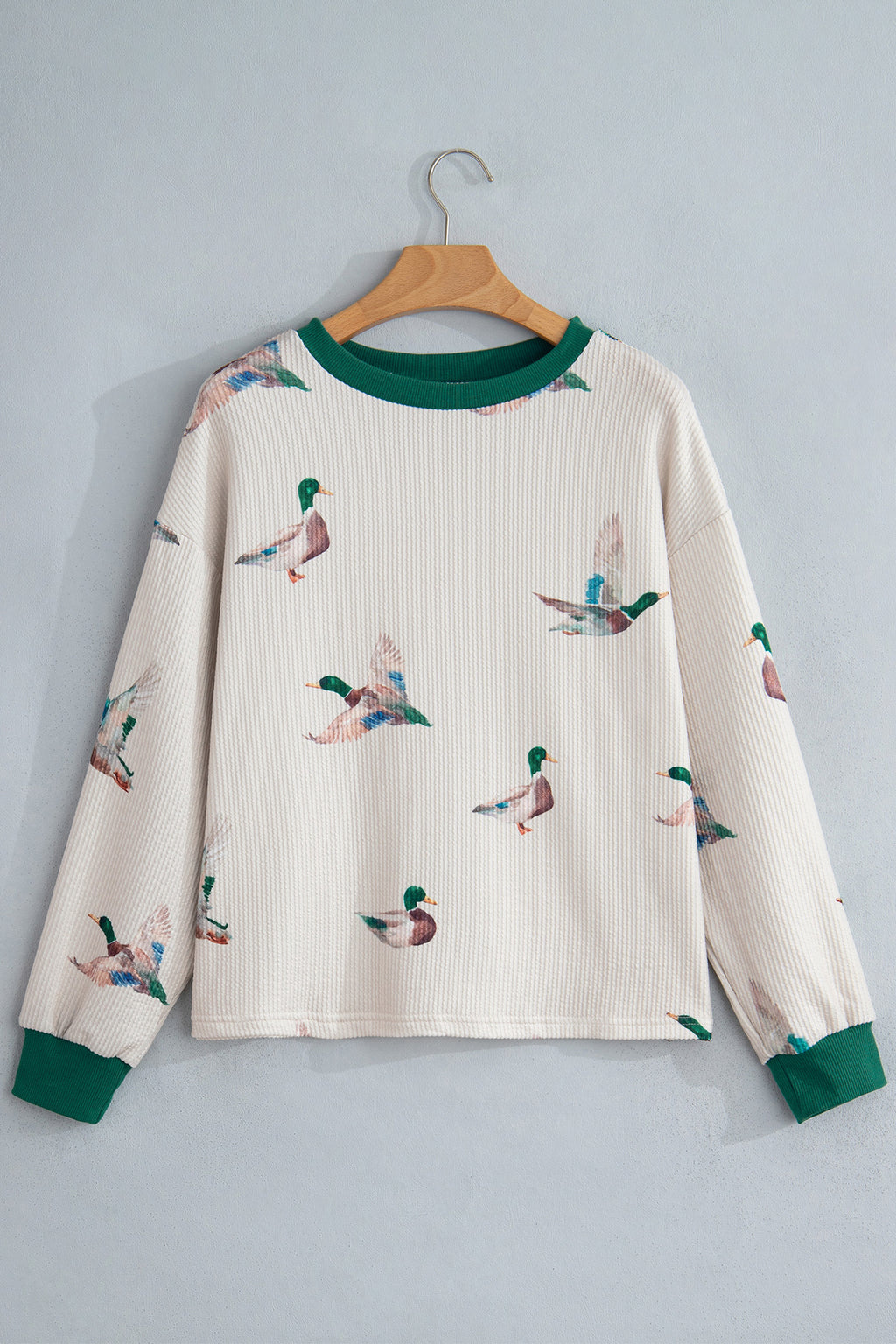 Beige Mallard Duck Print Plus Size Twisted Ribbed Top