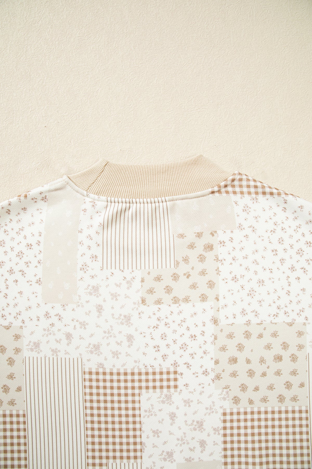 Sky Blue Patchwork Floral Print Mock Neck Long Sleeve Sweatshirt