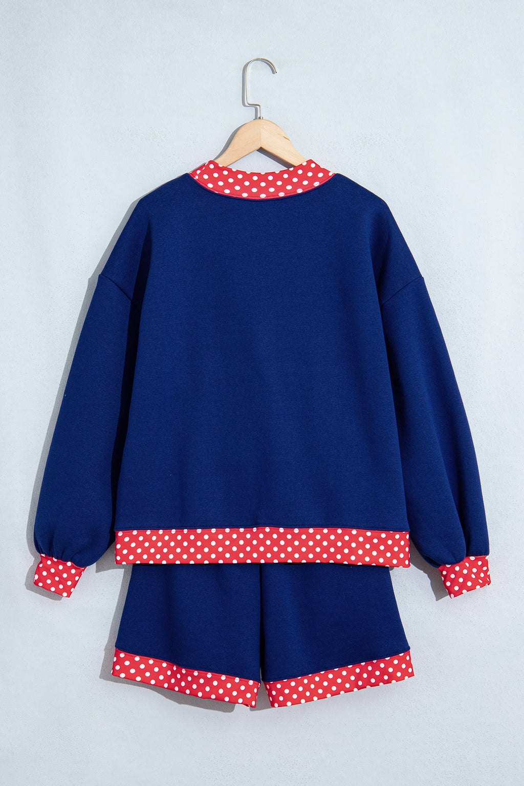 Racing Red Polka Dot Trim Baggy Pullover 2pcs Short Set