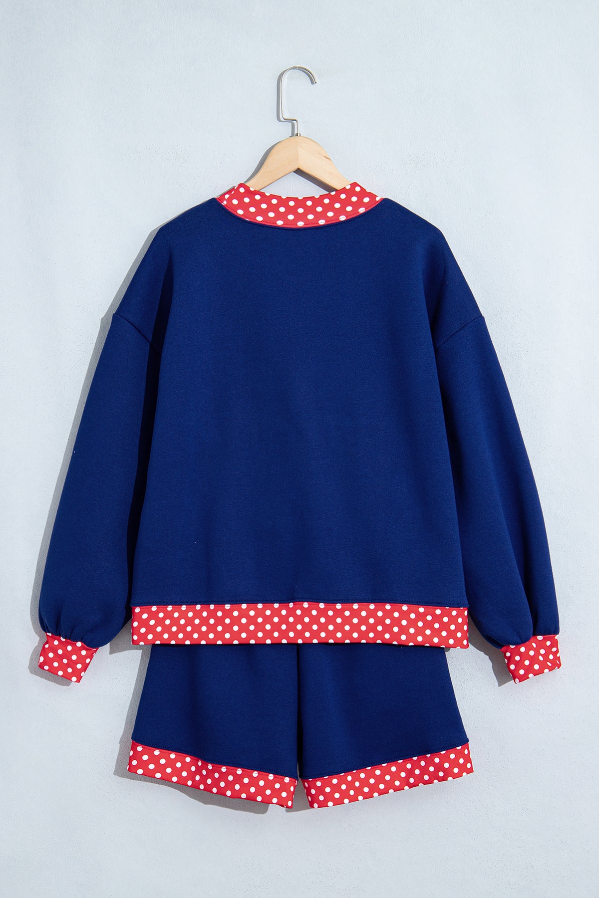 Racing Red Polka Dot Trim Baggy Pullover 2pcs Short Set