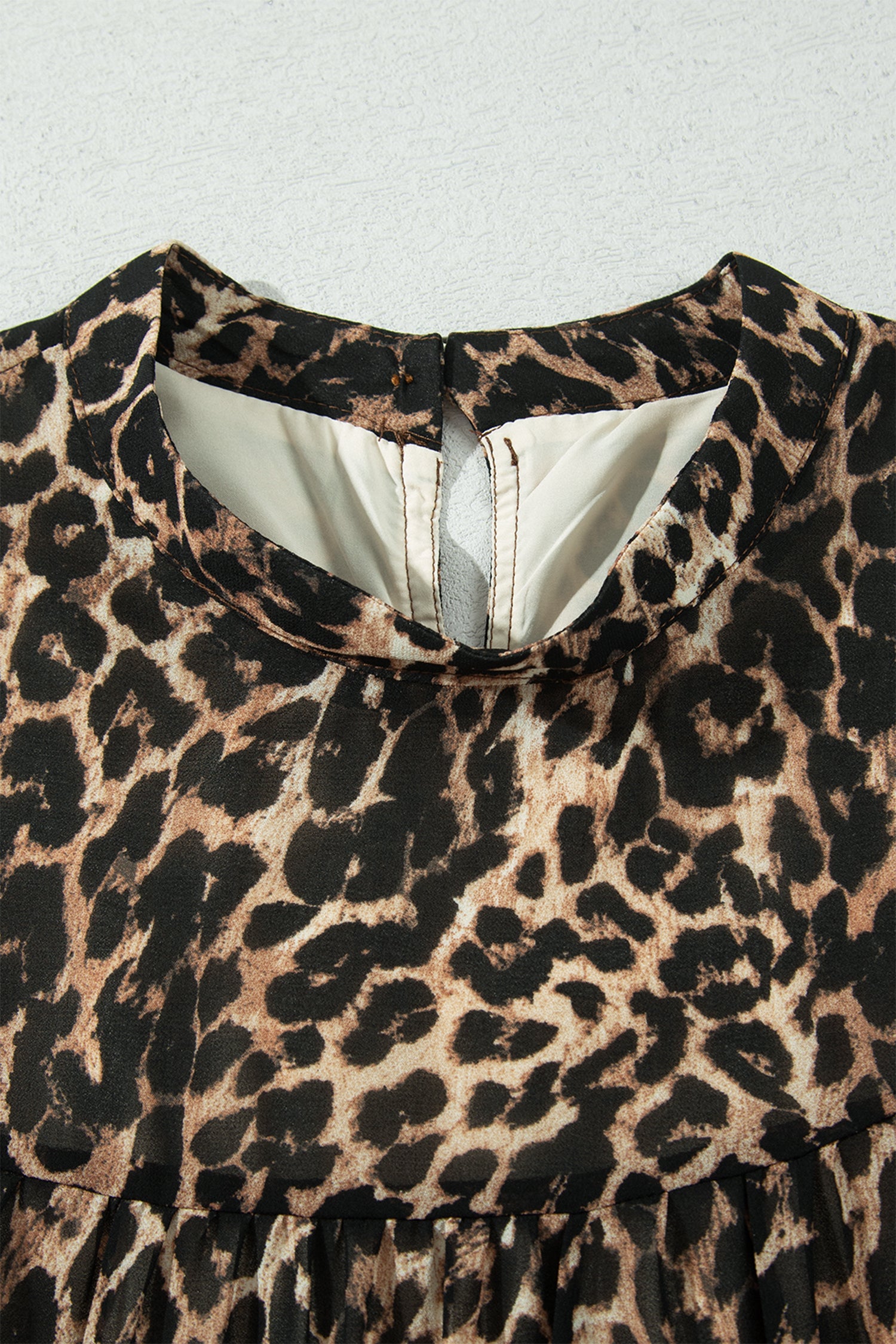 Brown Leopard Print Long Sleeve Short Shift Dress