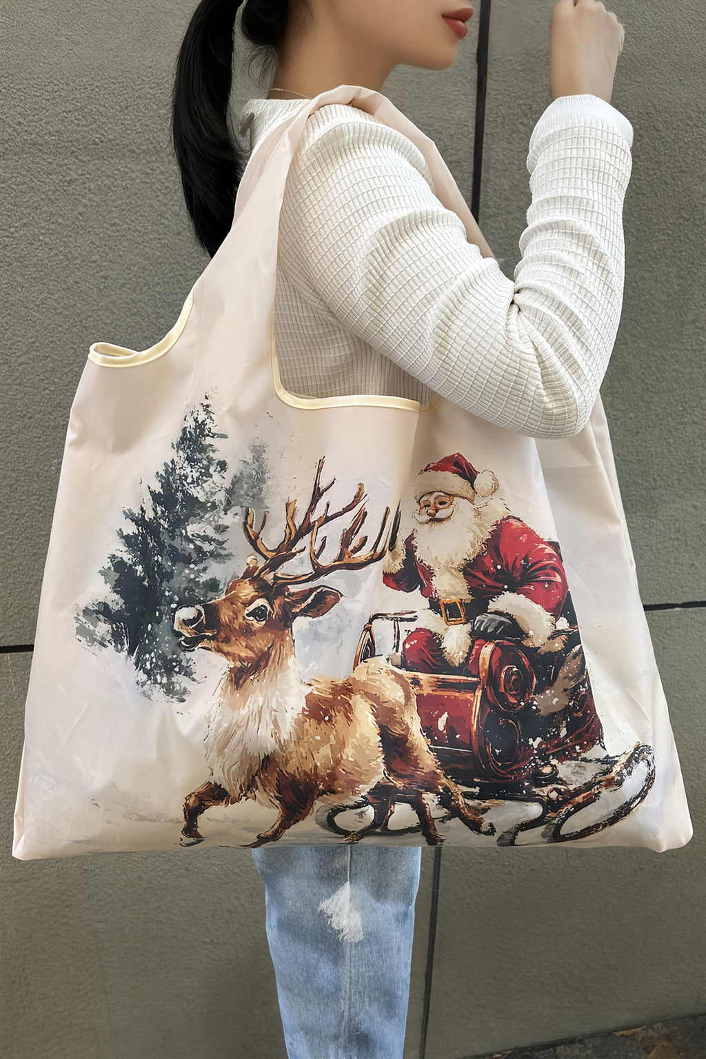 Fiery Red Large Foldable Christmas Holiday Reusable Oxford Bag