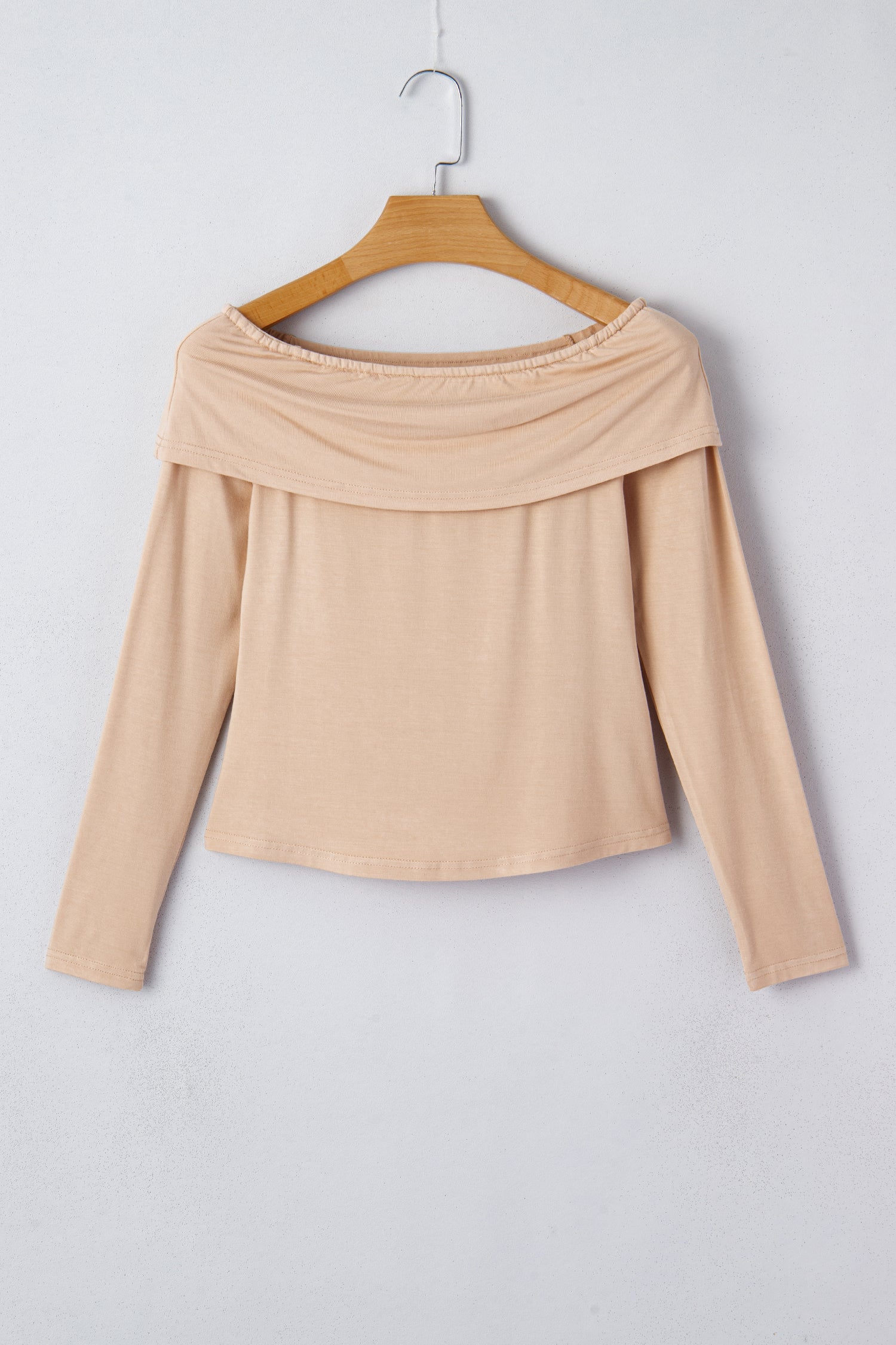 Smoke Gray Foldover Off Shoulder Long Sleeve Slim Top