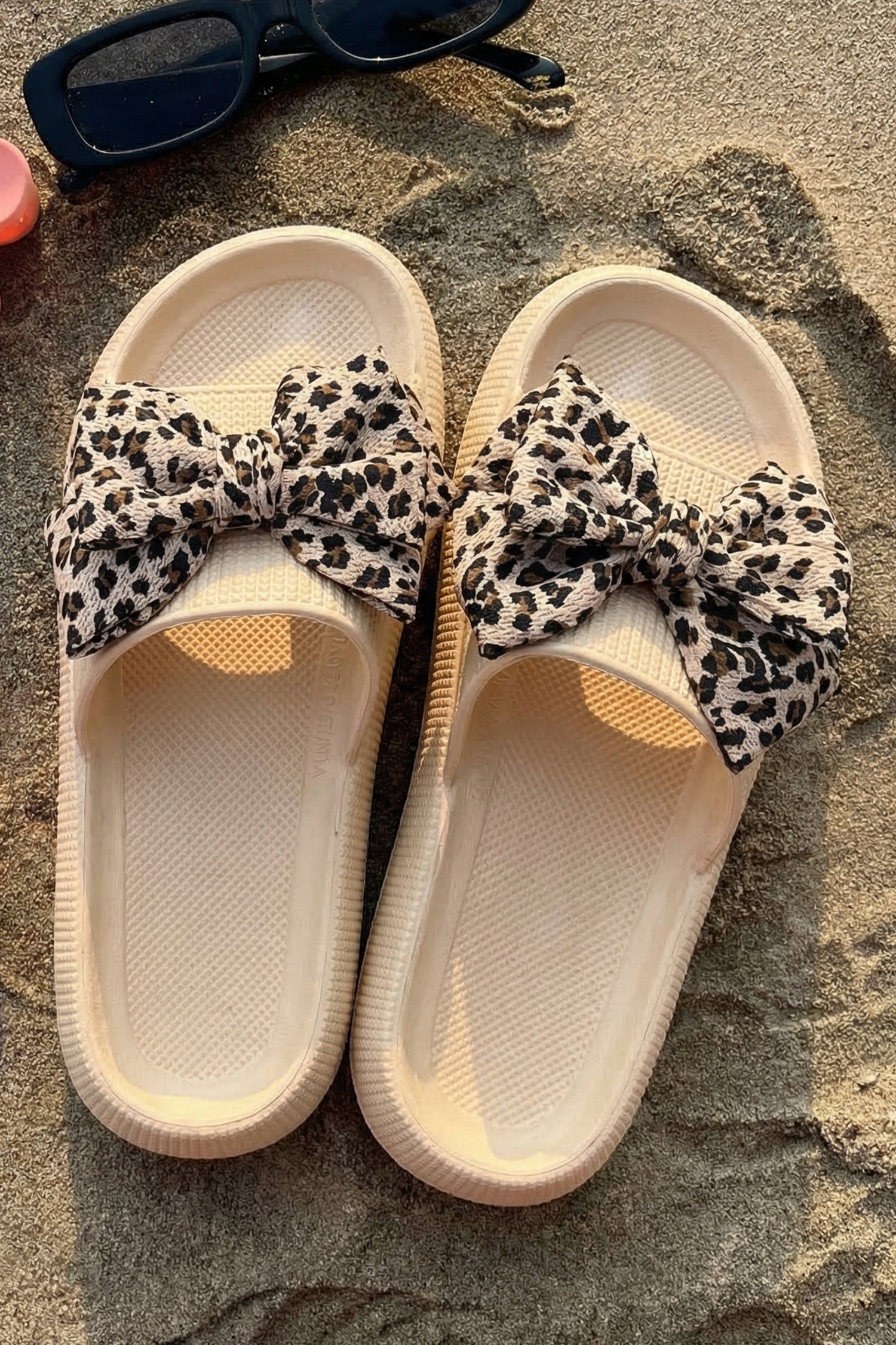 Parchment Leopard Bow Cutout Textured Slippers
