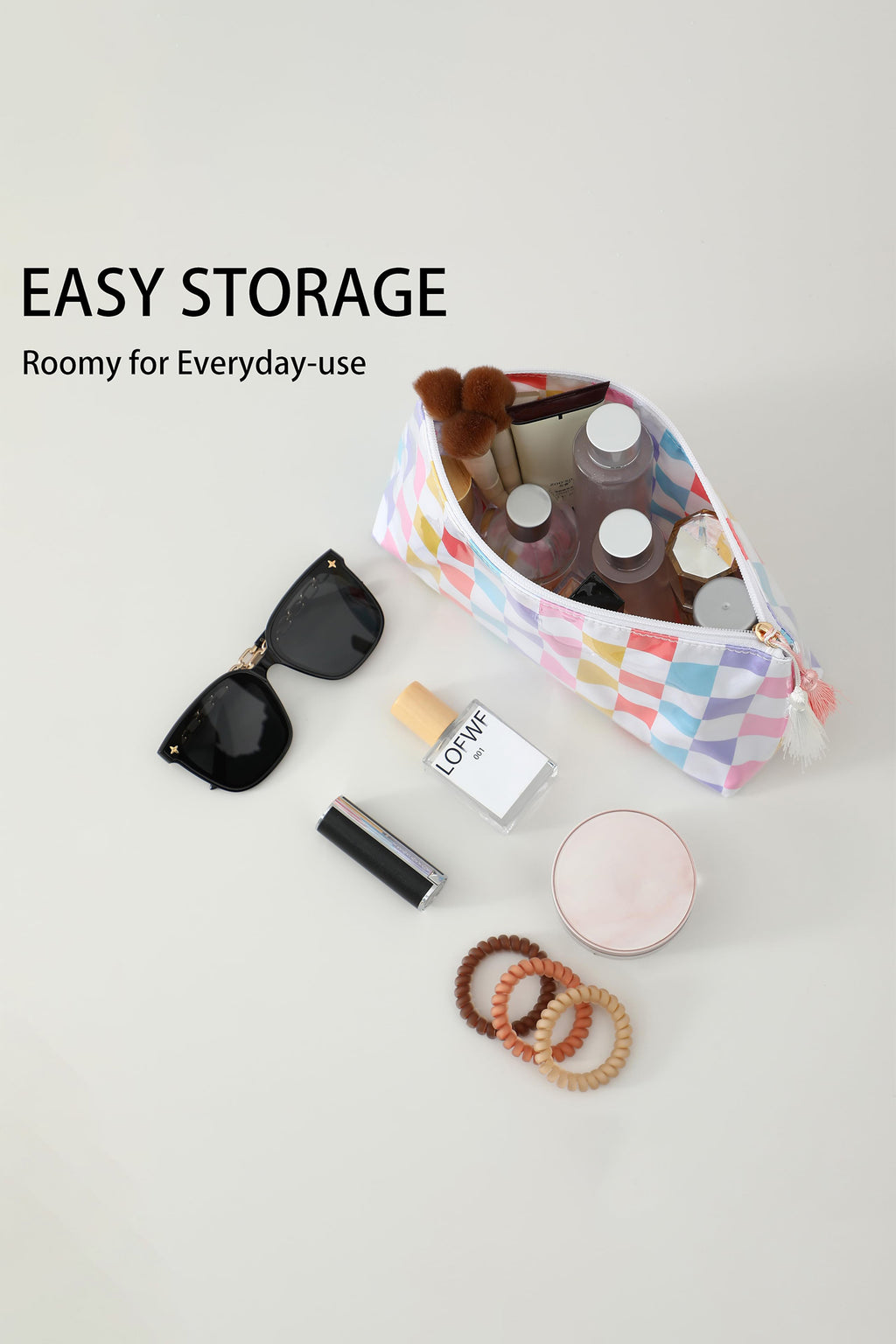 Carrot Striped Vinyl Waterproof Tassel Zipper Makeup Bag