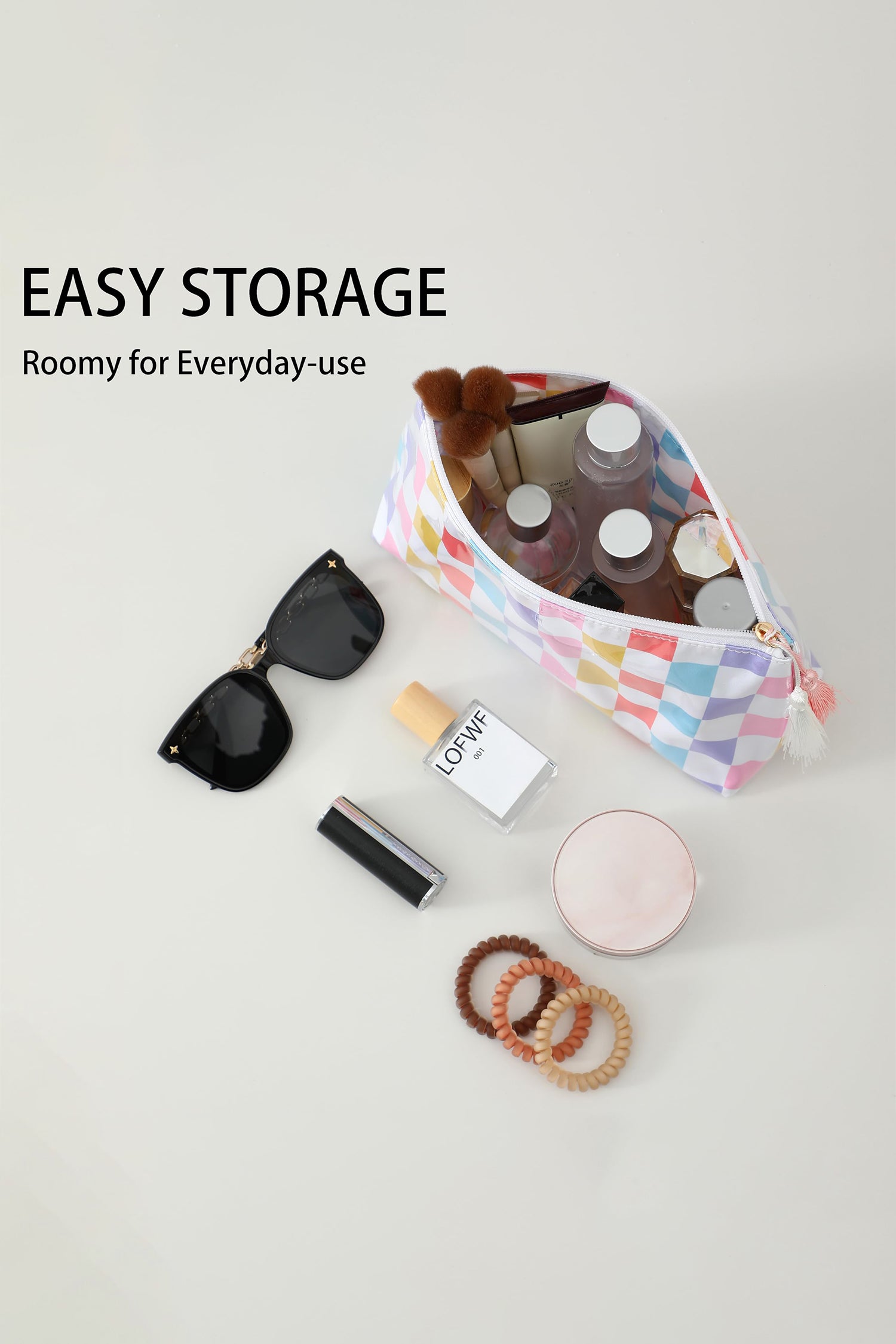 Carrot Striped Vinyl Waterproof Tassel Zipper Makeup Bag