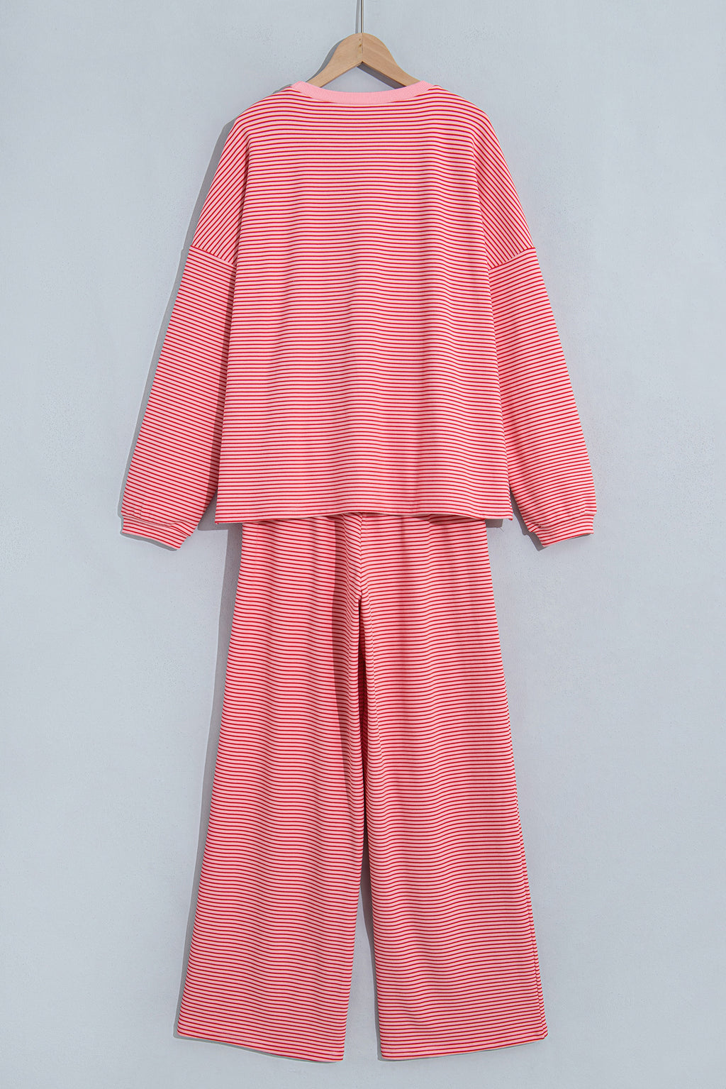 Pink Striped Drop Shoulder Long Sleeve Pant Set
