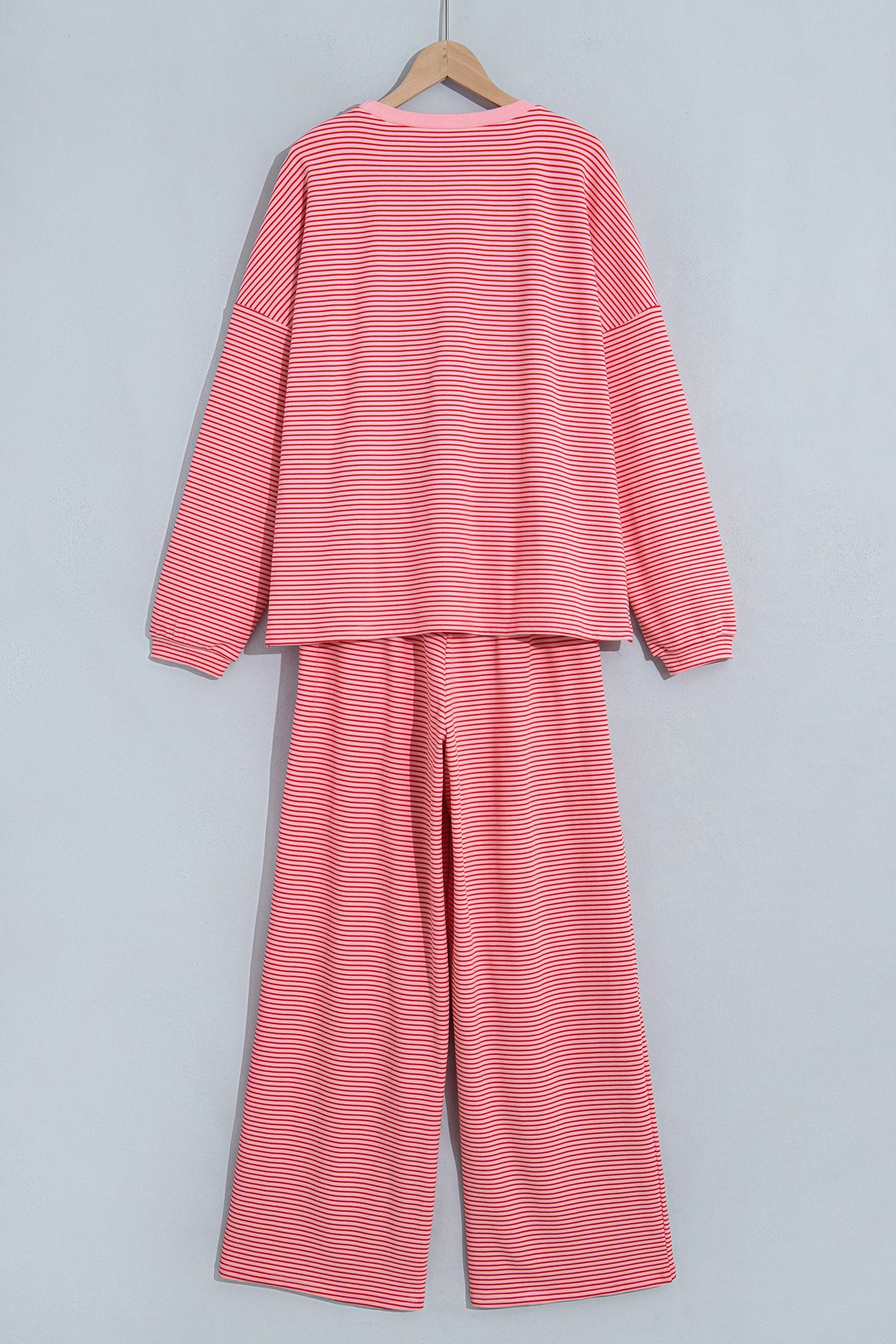 Pink Striped Drop Shoulder Long Sleeve Pant Set