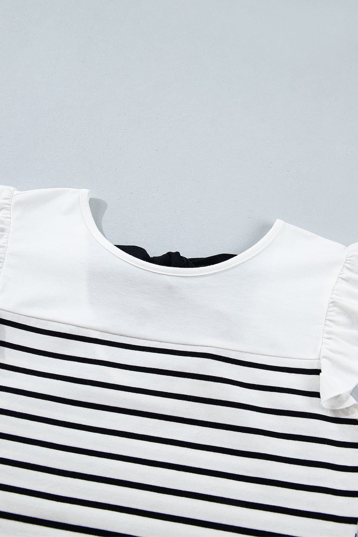 White Stripe Contrast Knot Back Ruffle Trim Tank Top