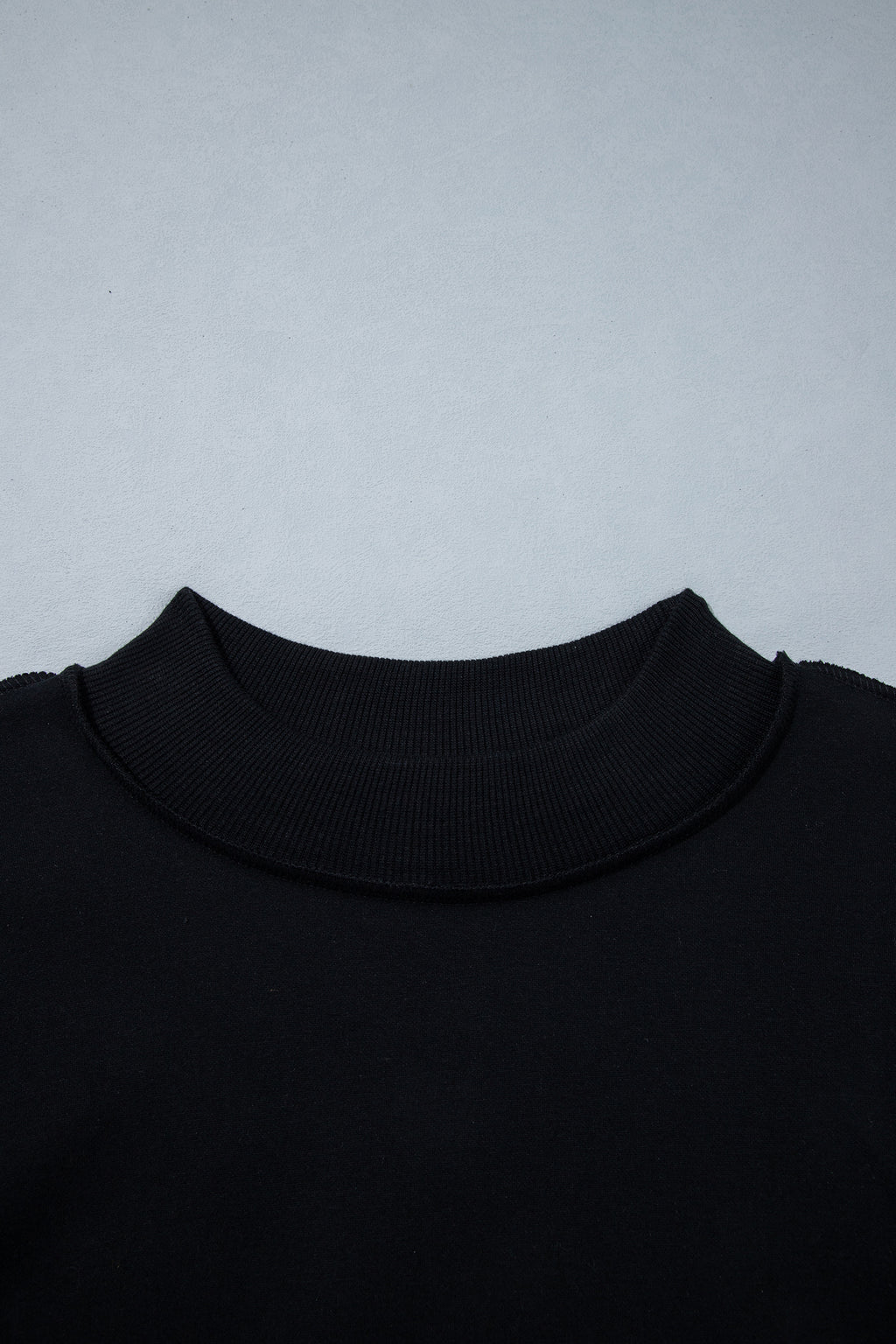 Black Oversize Drop Shoulder Reversible Mock Neck Sweatshirt