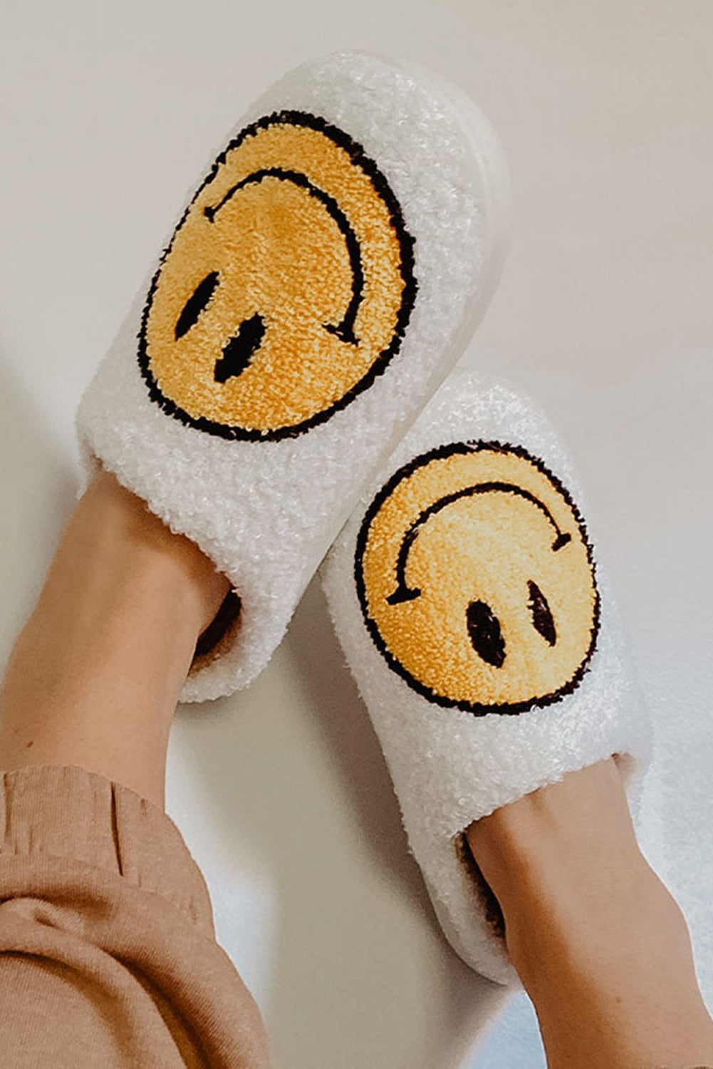 Pink Smile Face Print Non-slip Plush Slippers