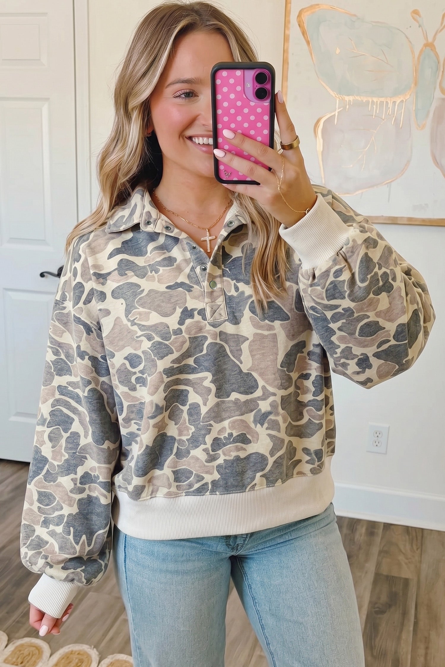 Multicolour Casual Camouflage Collar Pullover Sweatshirt