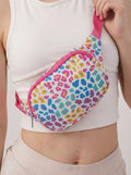 Rose Red Leopard Print Zipper Wide Strap Sling Bag