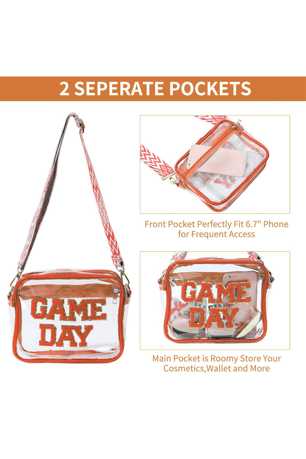 Fiery Red Clear PVC GAME DAY Summer Fashion Single Shoulder Bag