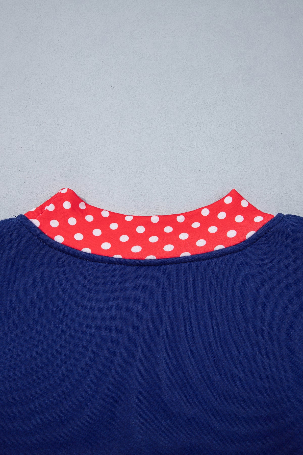 Tomato Red Polka Dot Letter Print Contrast Trim Mock Neck Sweatshirt