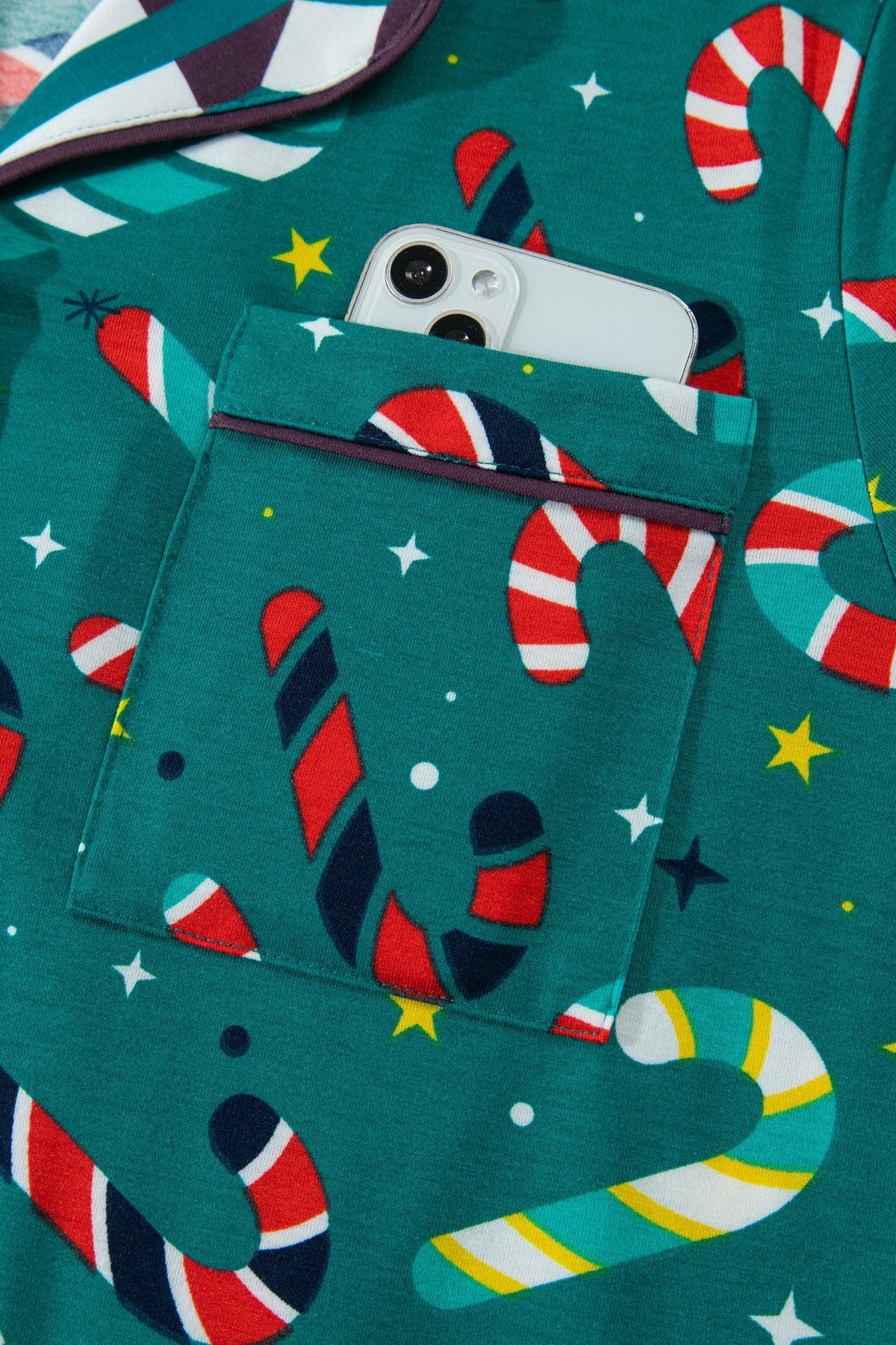 Green Abstract Candy Cane Print Long Sleeve Two Piece Lounge Set
