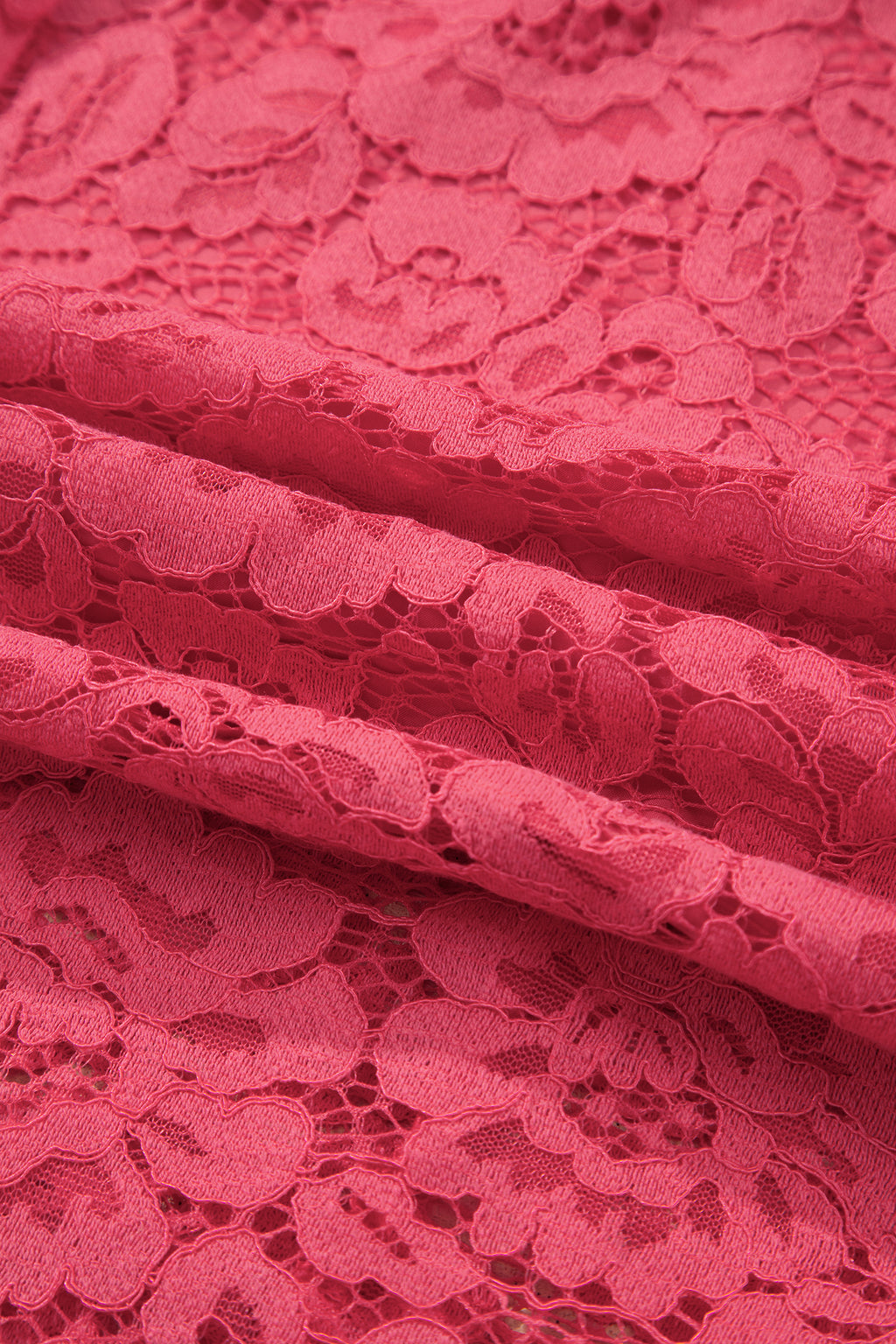 Coral Floral Lace Overlay Zip Up V Neck Smocked Waist Sleeveless Dress