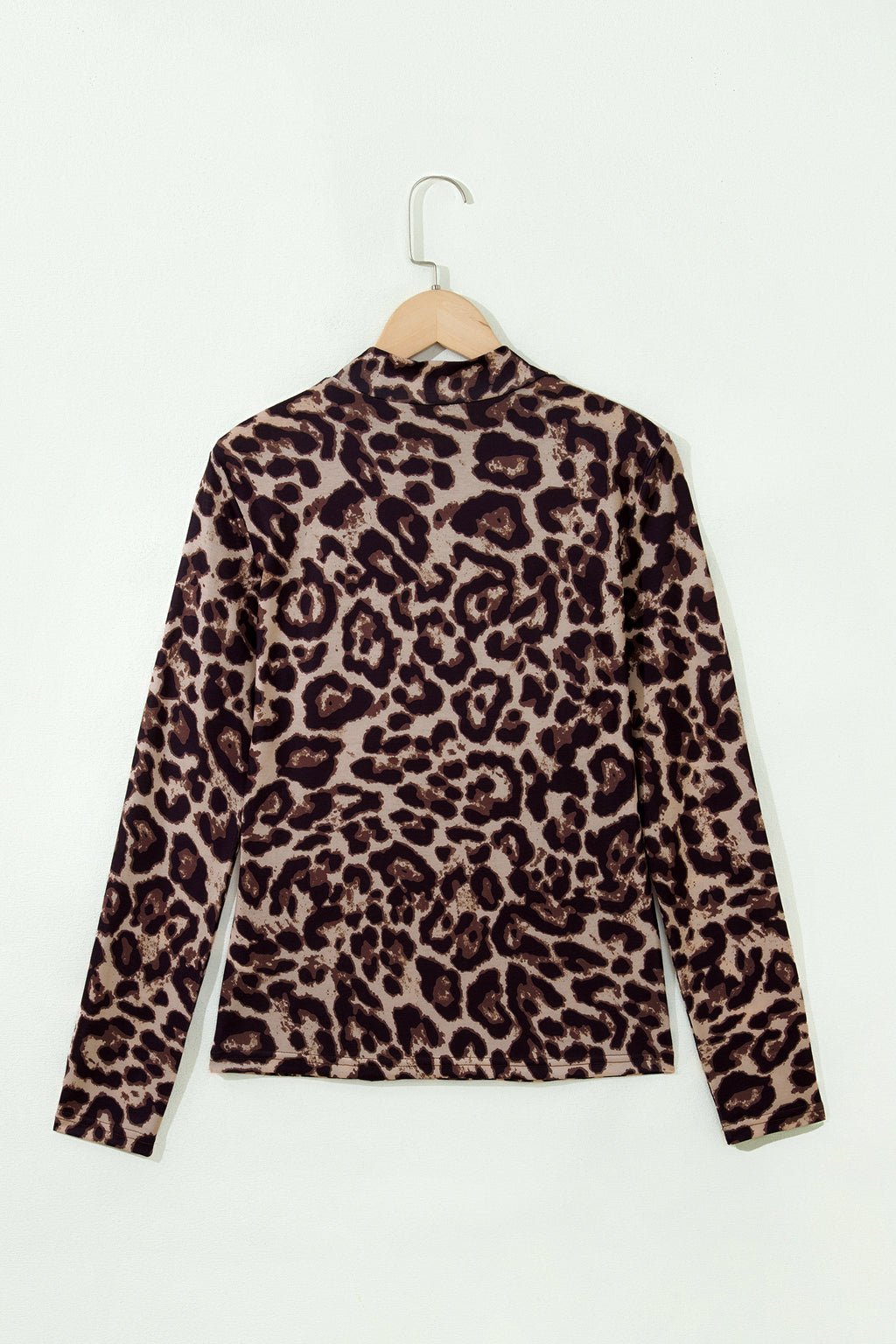 Khaki Leopard High Neck Long Sleeve Western Slim Top