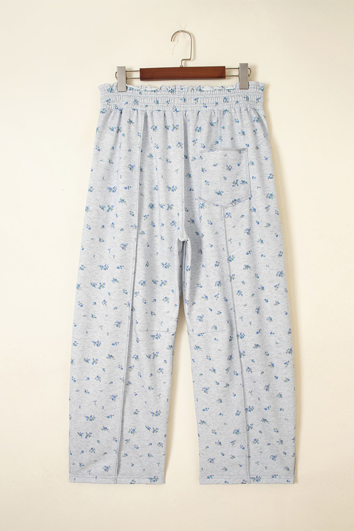 Gray Floral Print Elastic Waist Regular Fit Pants