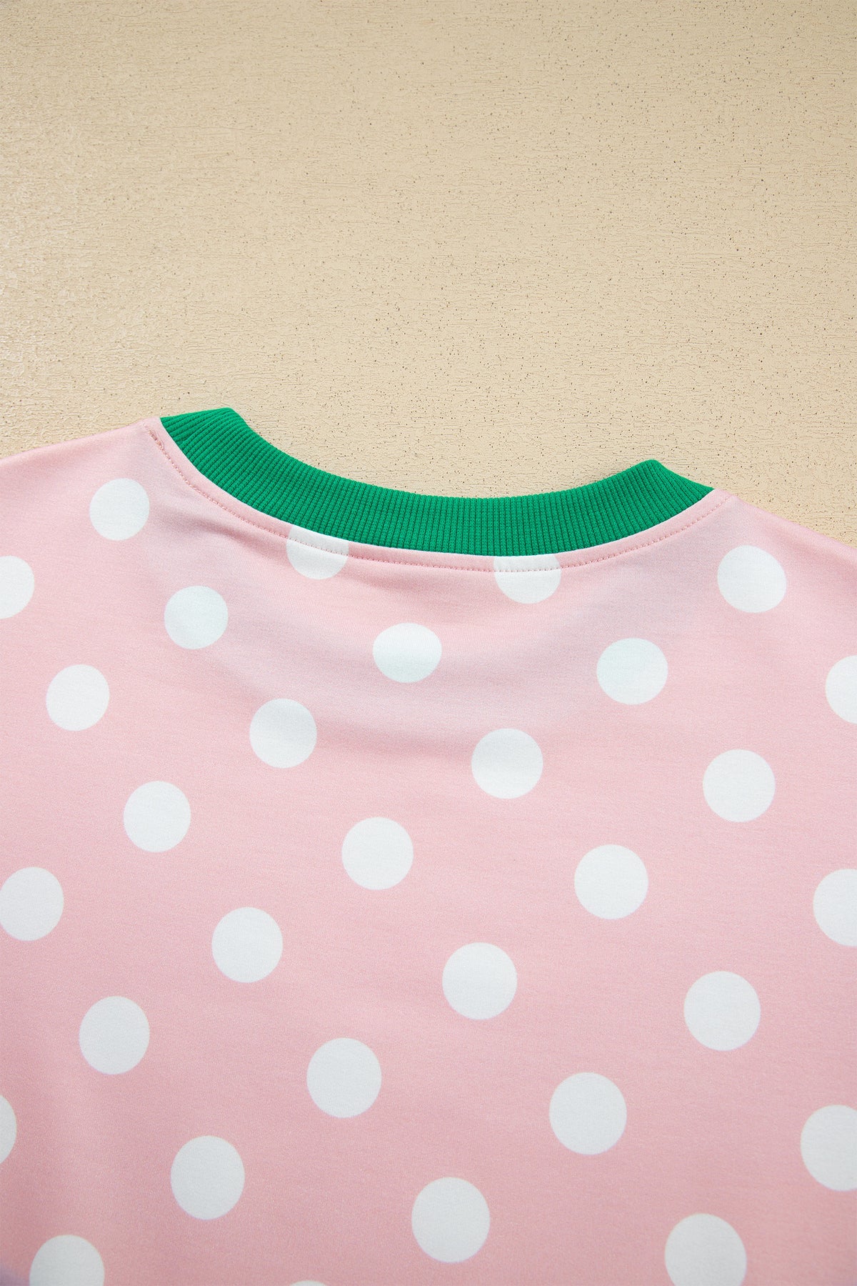 Pink Polka Dot Contrast Trim Long Sleeve Top Drawstring Shift Pants Set