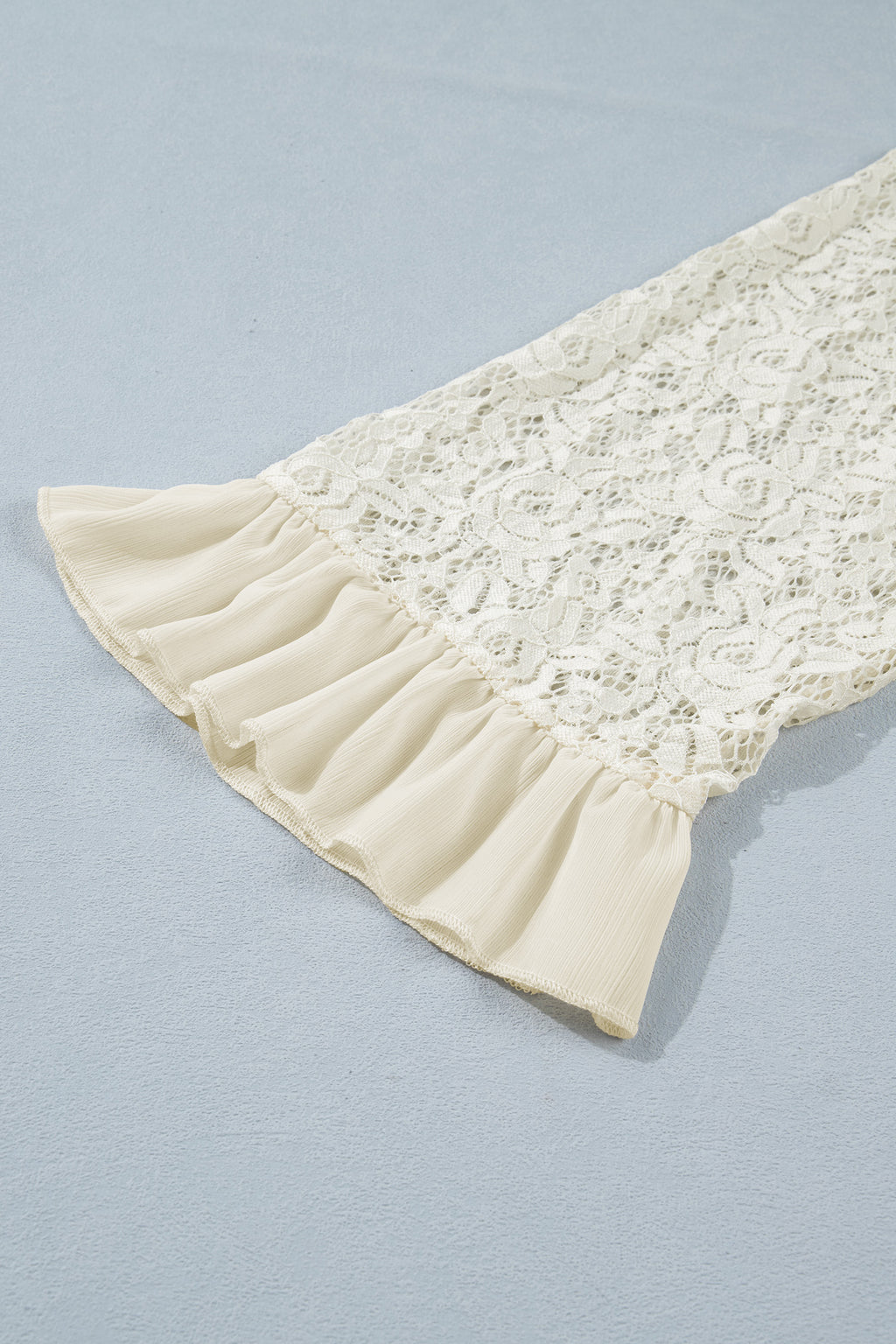 White Sheer Lace Long Sleeve Ruffle Trim Loose Blouse