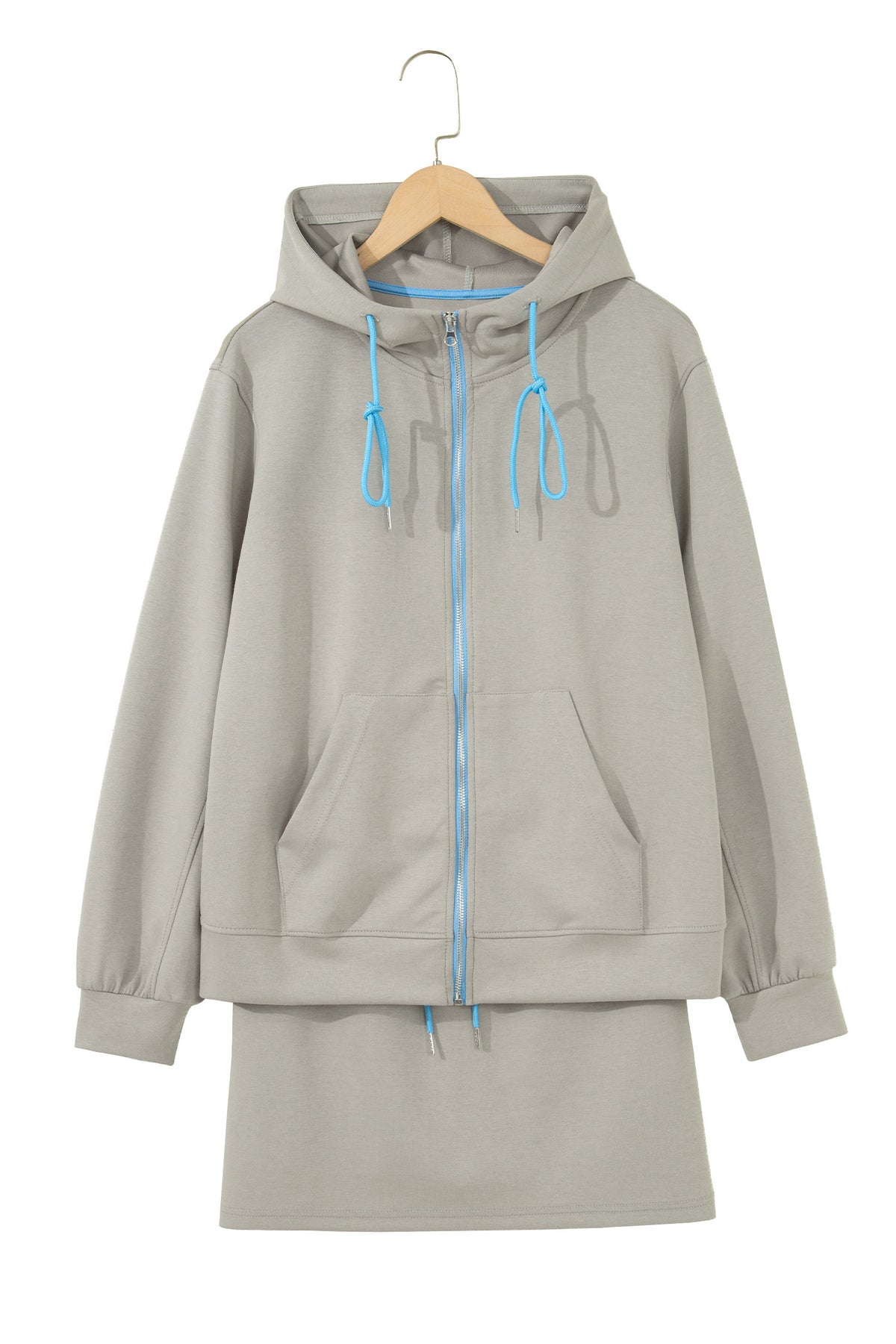 Smoke Green Contrast Trim Zip Up Sporty Jacket Drawstring Mini Skort 2pcs Set