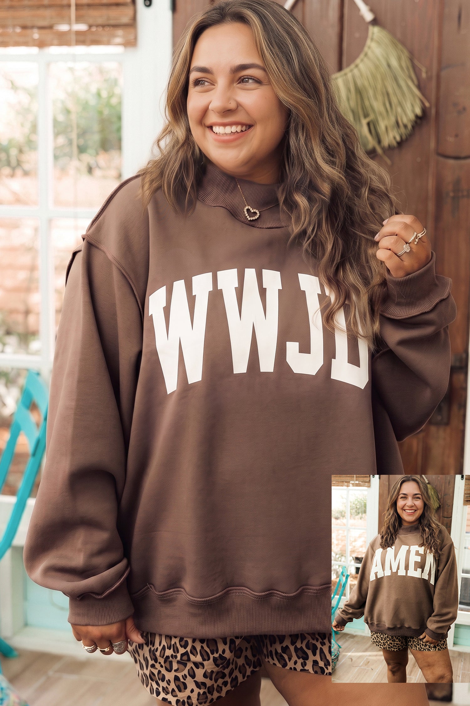 Coffee Letter Print Oversized Loose Fit Long Sleeve Plus Size Sweatshirt